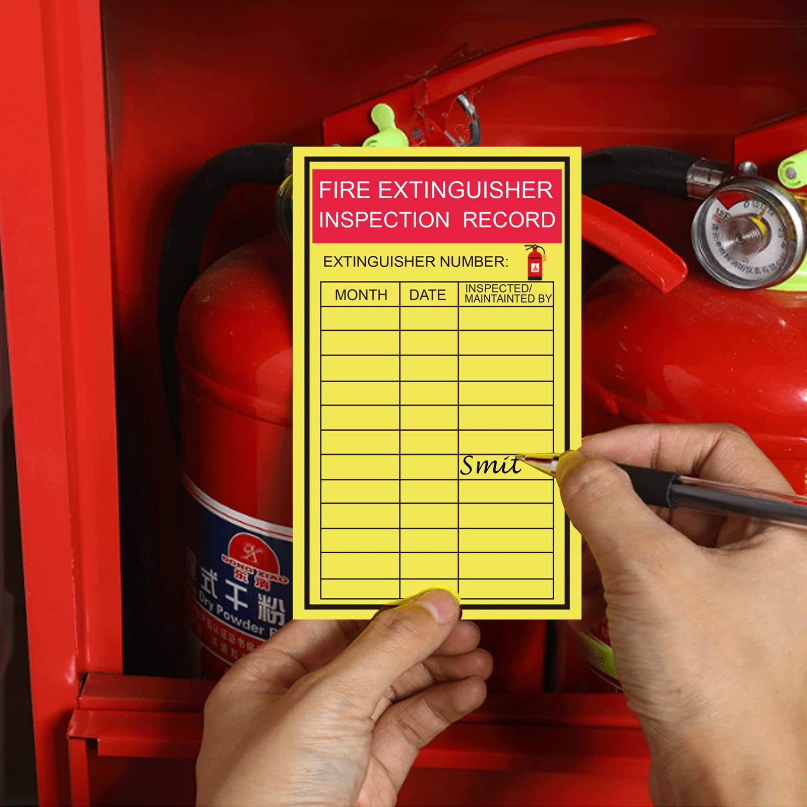 Monthly Fire Extinguisher Inspection Tags Stickers Safety 3×5 inch, Yellow