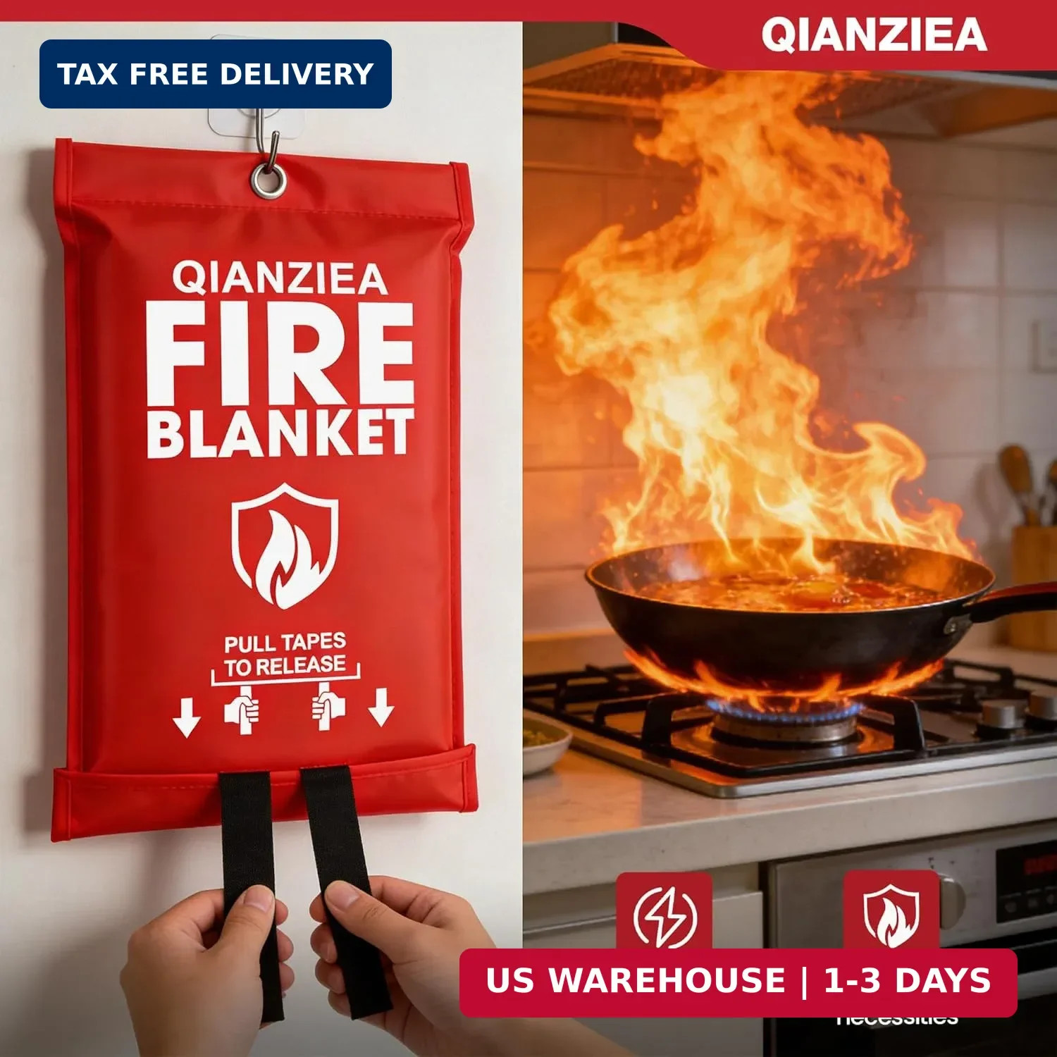 4 Pack Fire Blanket 40″ x 40″ – Emergency Fire Blanket for Kitchen & Home, Fiber