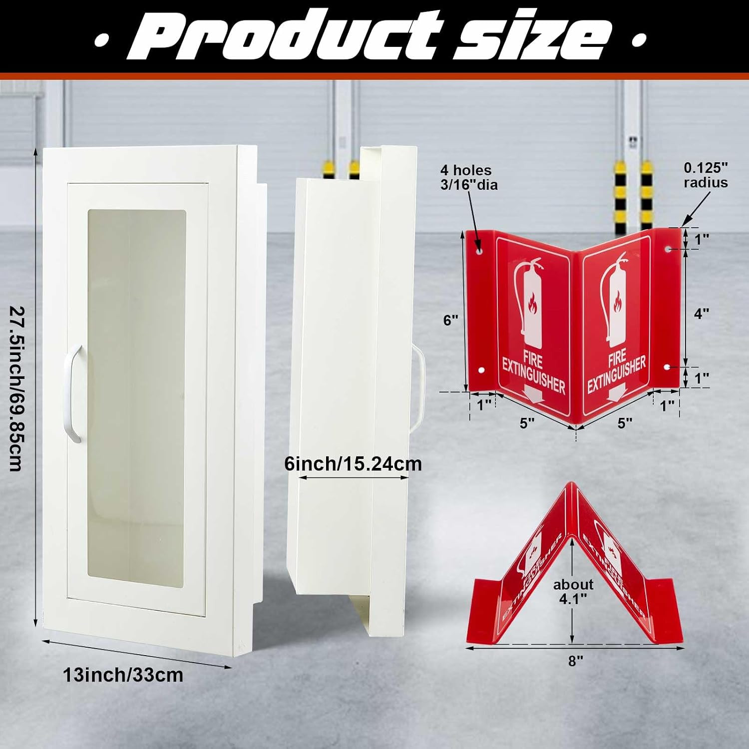 Semi-Recessed Fire Extinguisher Cabinet with Magnetic Door, White Steel Box