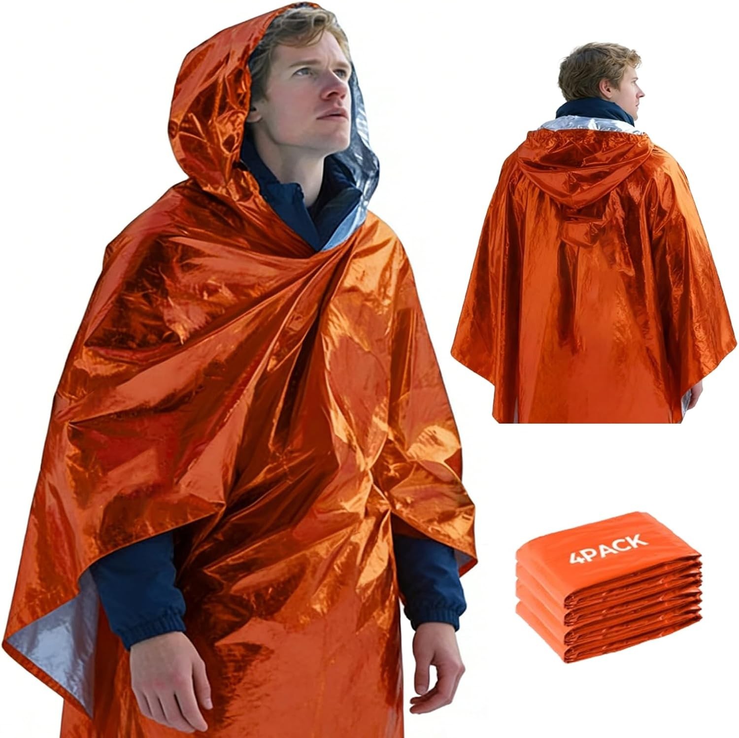 4 Pack Emergency Mylar Blanket Poncho | Waterproof Rain Ponchos | Reusable Pa…