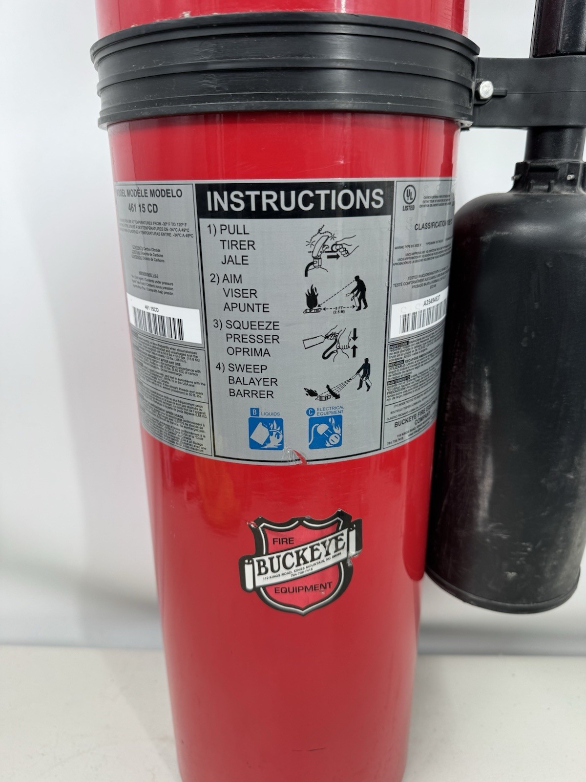 Buckeye Fire Equipment 461 Fire Extinguisher 15 Lb C02 Class 10Bc Ul 2017