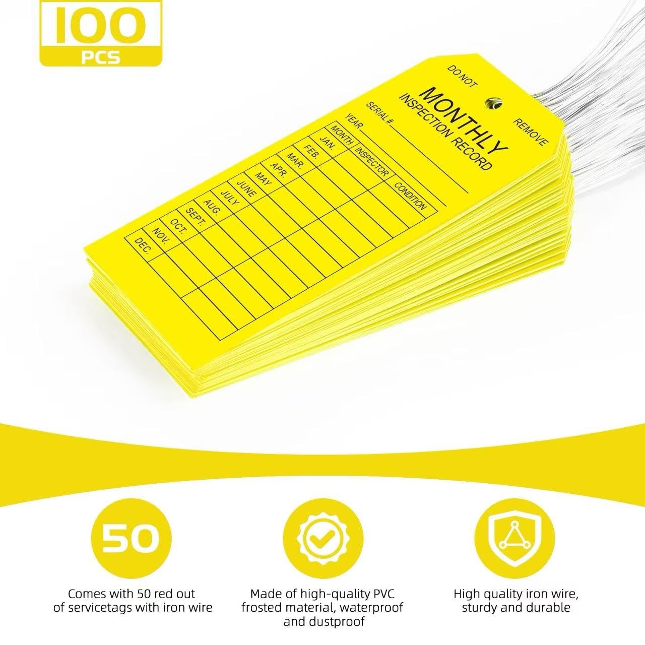 Monthly Inspection Tags (100-Pack), PVC-Plastic Tear & Water Resistant,Safety…