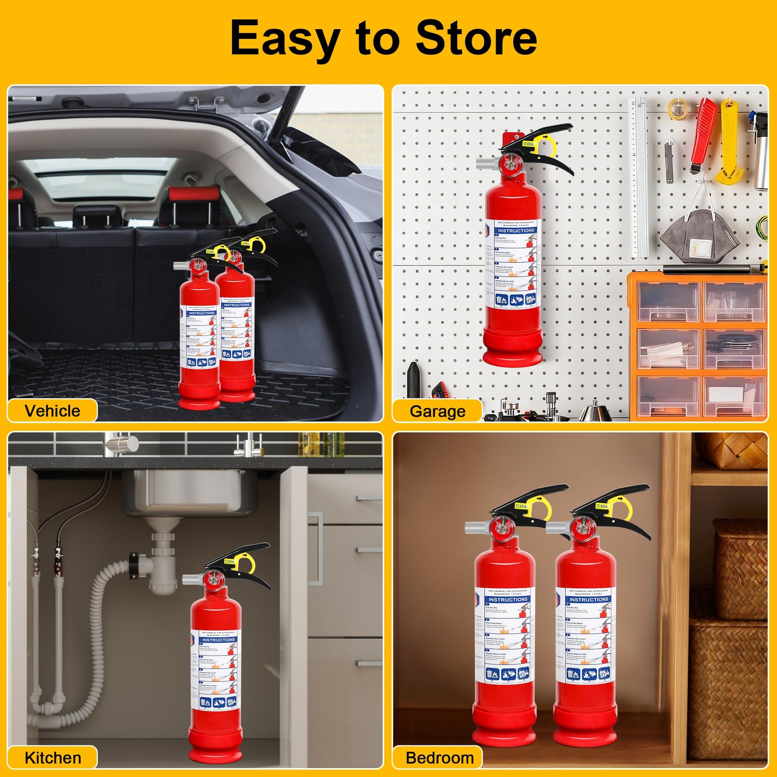 2 Pack ABC Dry Chemical Fire Extinguishers with Mount, 2.5 lb 1A:10B:C Rating…