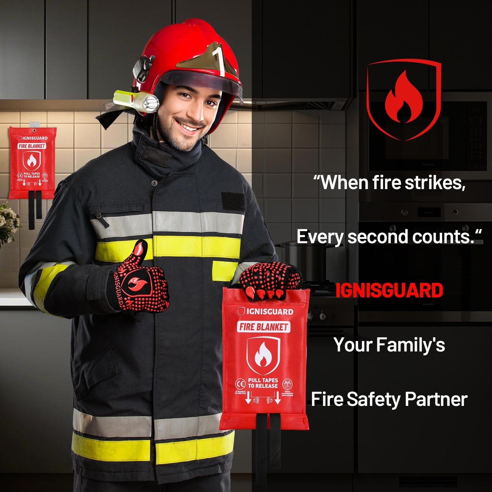 Fire Blankets Emergency for Home, 1 Pack 40″x40″, Fiberglass Emergency Fire B…