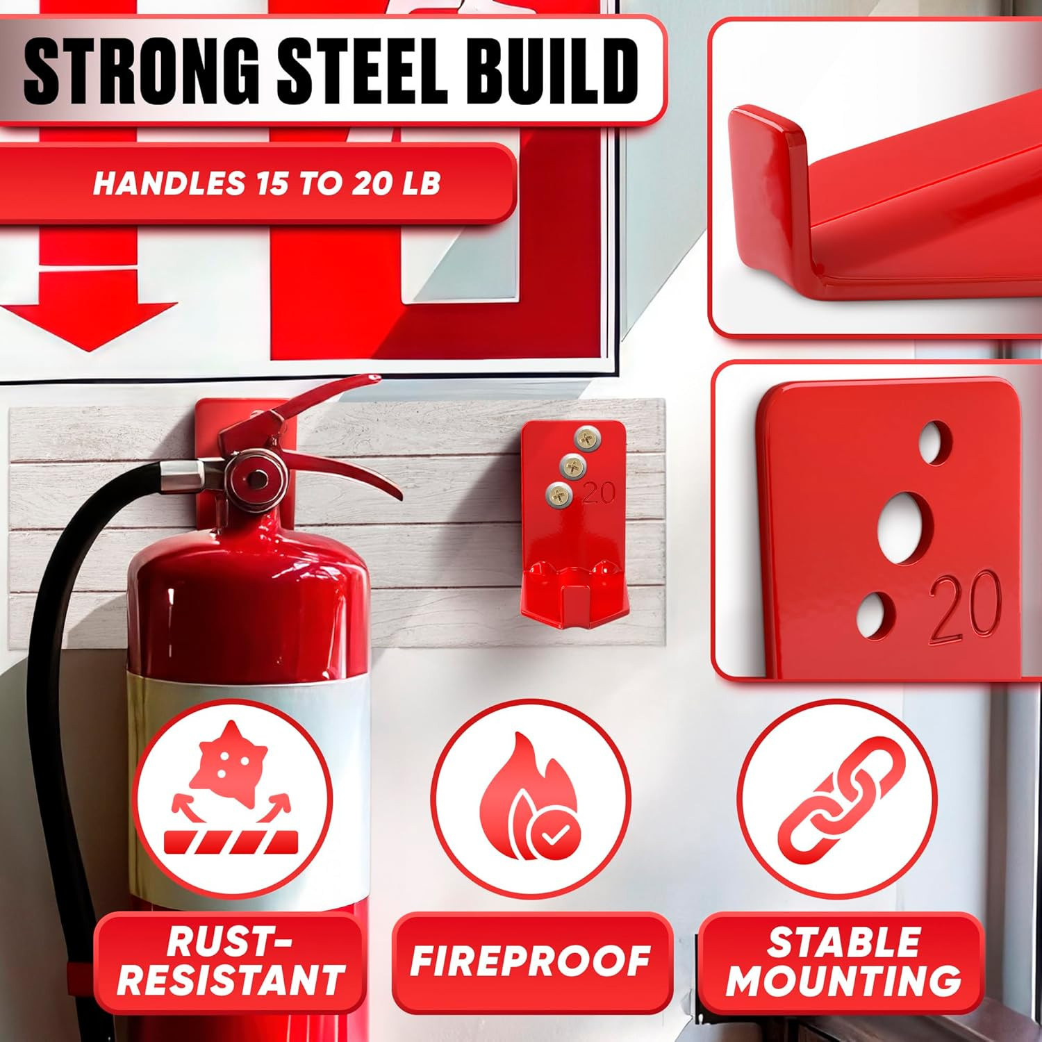 Fire Extinguisher Mount Brackets Set of 4, Heavy Duty Wall Mount Hook 2.36 x 1.5