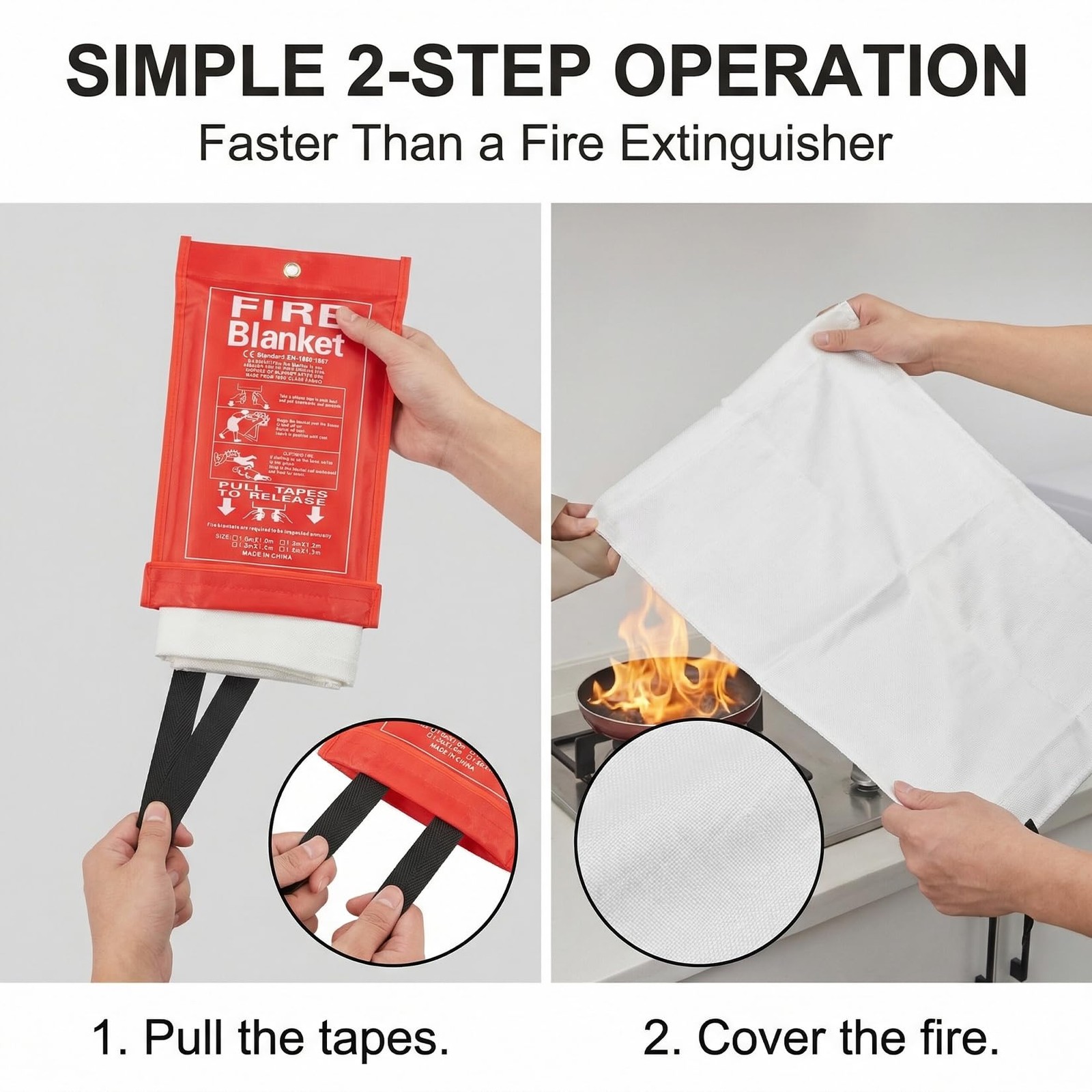 Fire Blanket Emergency Fiberglass Fire Suppression Cover for Home Camping