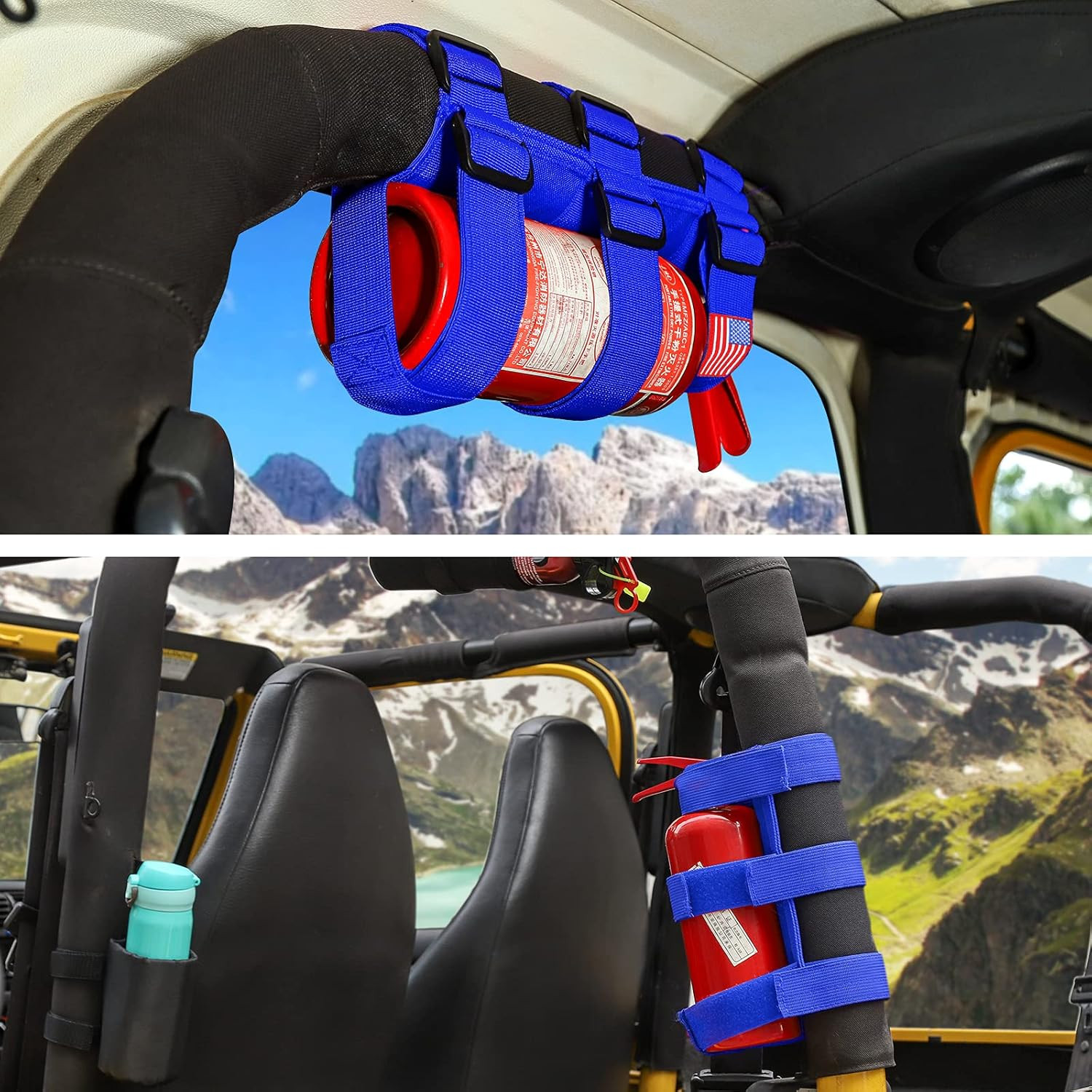 Adjustable Roll Bar Fire Extinguisher Mount Usa Flag Pattern, Blue