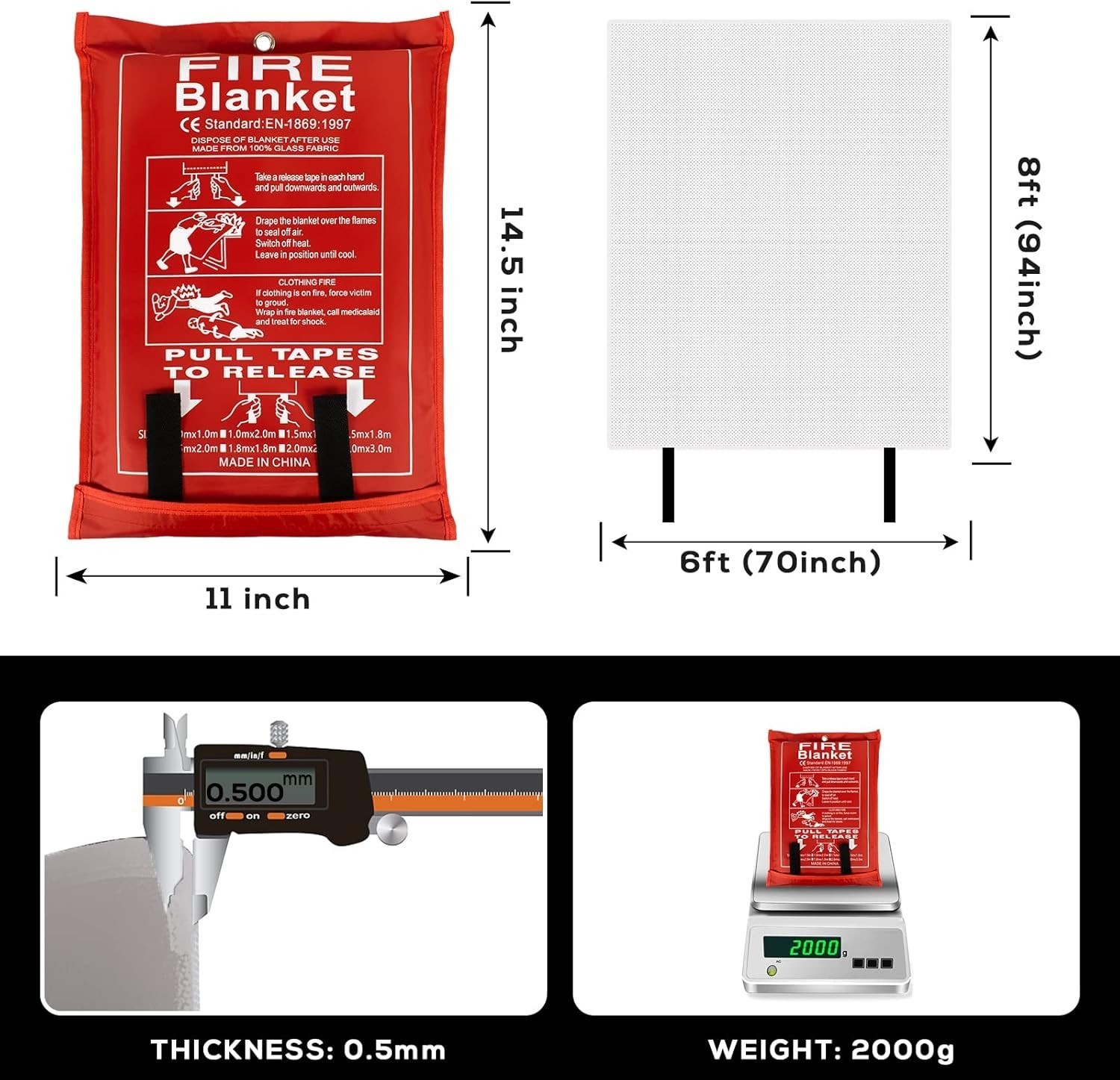 Large Fire Blanket Home & Kitchen 6 ft x 8 ft Fiberglass Welding Blanket