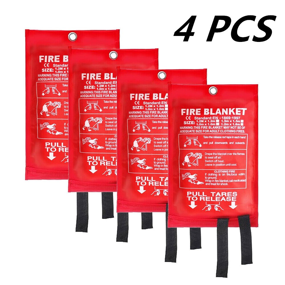 4 Packs Emergency Fire Blanket 39” x 39” Easy to Carry 100% Fiberglass Fabric