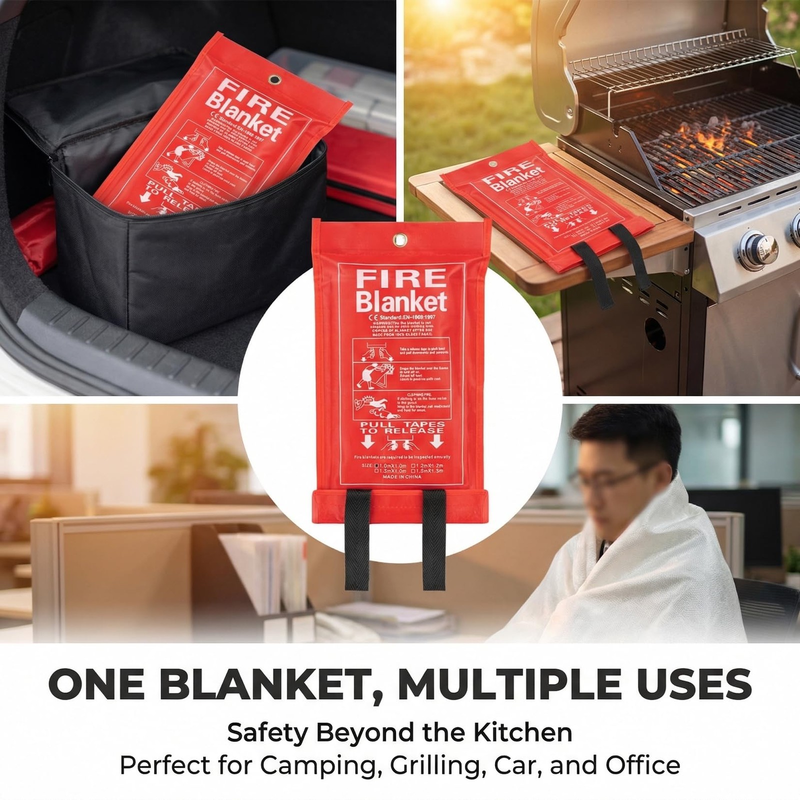 Fire Blanket Emergency Fiberglass Fire Suppression Cover for Home Camping