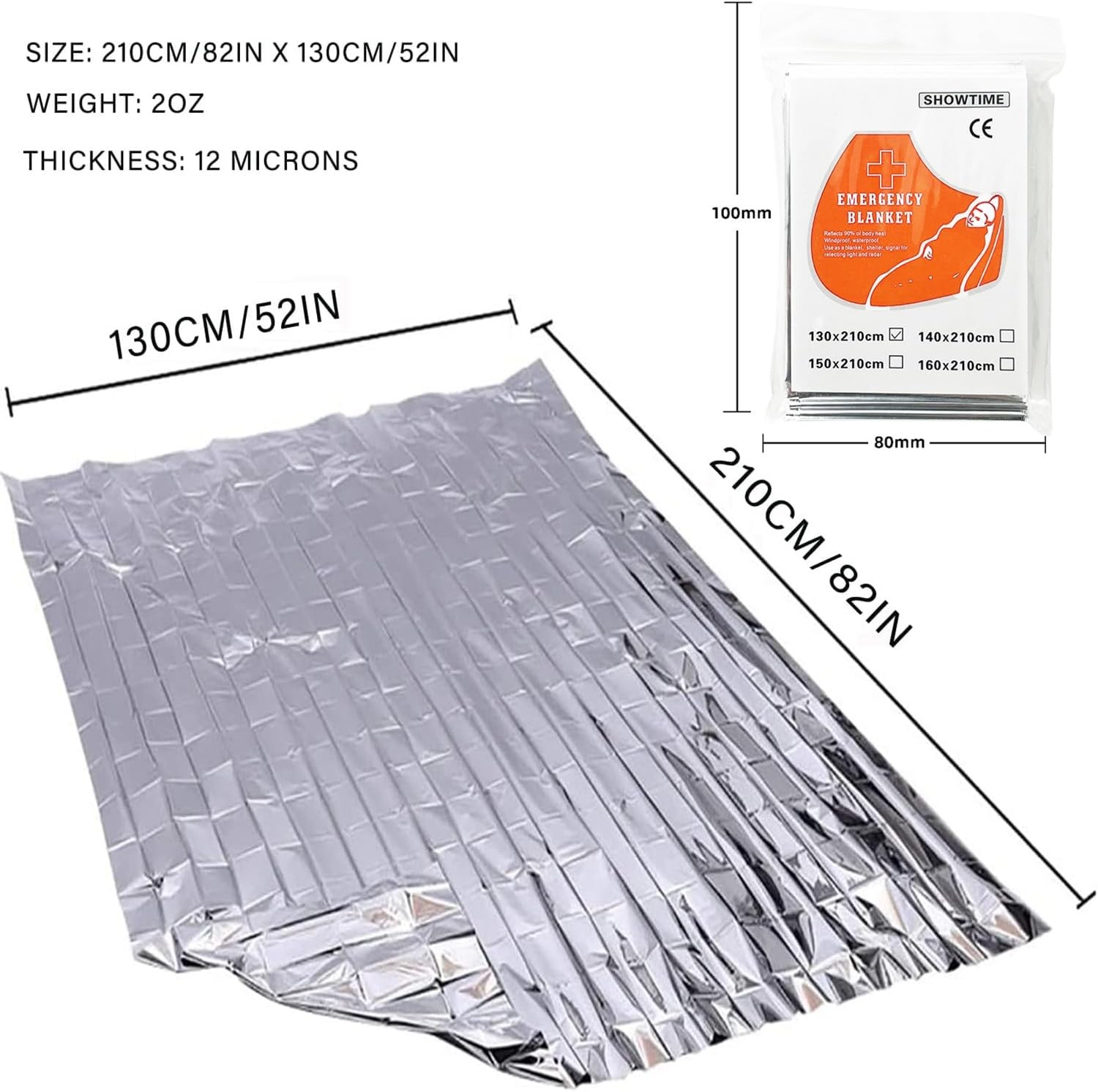 20 Pack Emergency Mylar Blanket Silver 83″ x 52″ Perfect for Outdoors Hiking