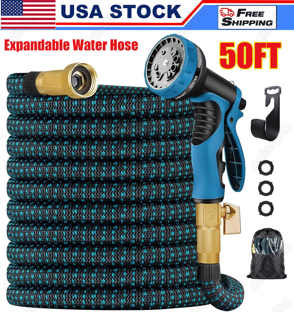 50ft Expandable Water Hose – Upgraded Leakproof No-Kink Garden Hose Flexible NEW