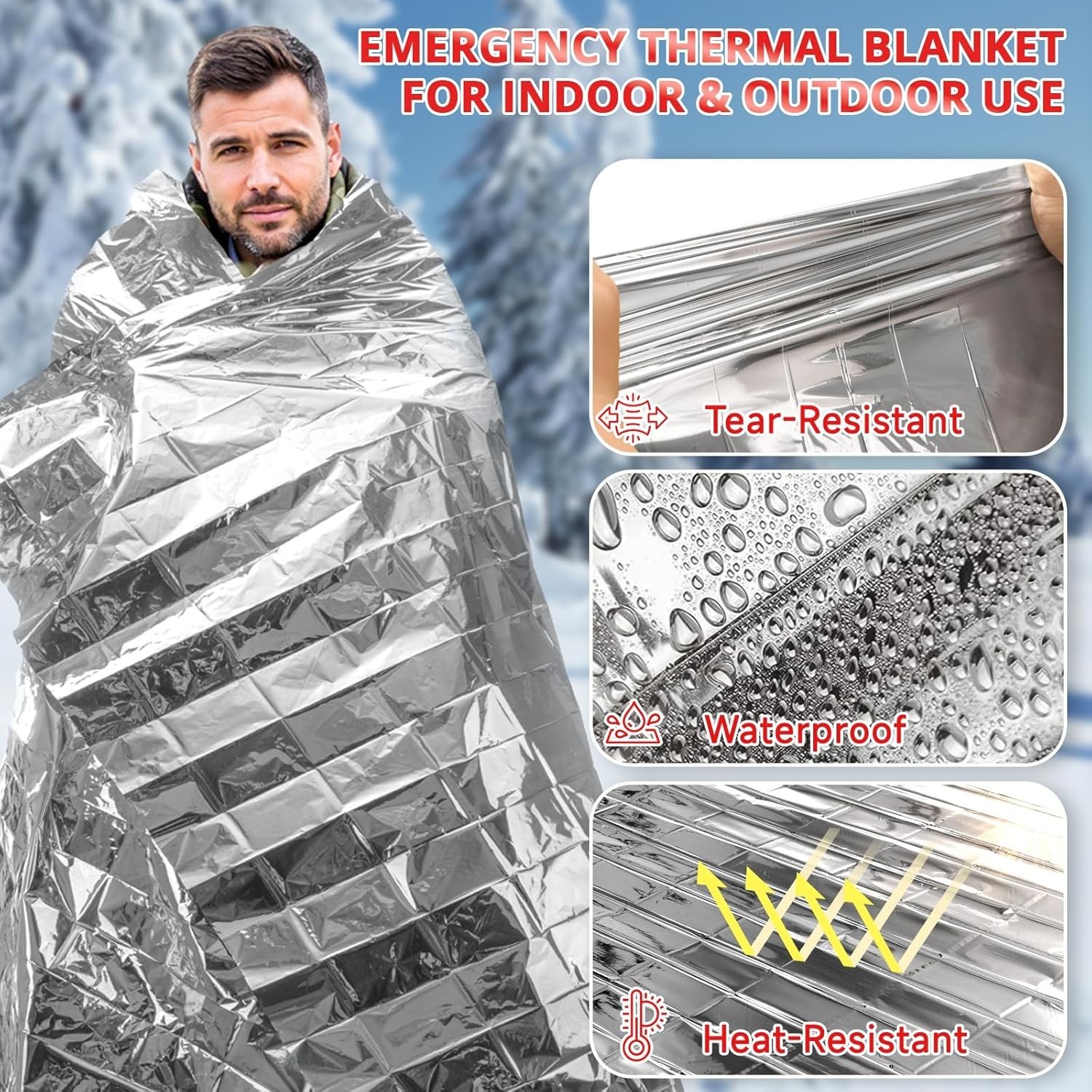 SecuCaptain Survival Emergency Thermal Blankets Extra Large 84” x63” Space My…