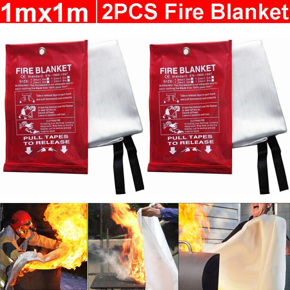 2x Large Fire Blanket Fireproof For Home Kitchen Office Caravan Emergency Safety