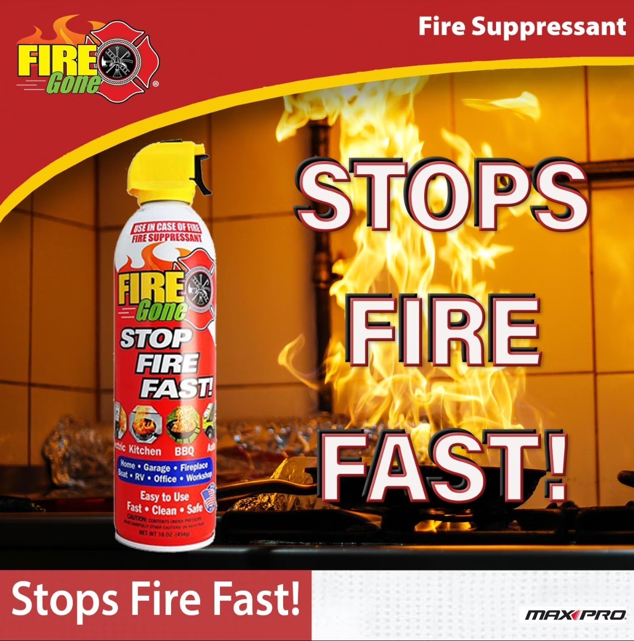 (4 pack) Fire Gone 16 oz Fire Extinguishing Spray – Aerosol Can -FFF-Foaming Age