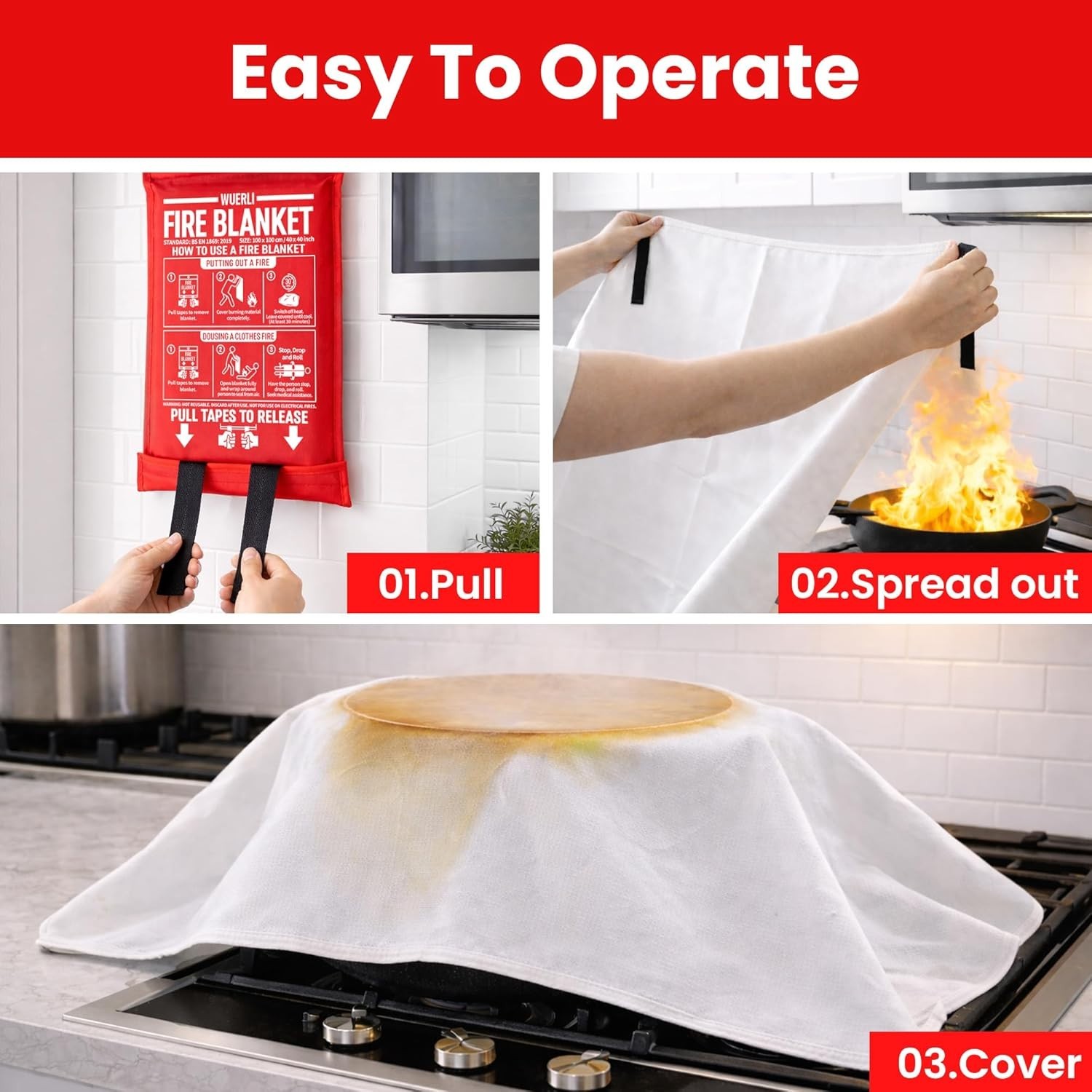 Fire Blanket 40×40 4-Pack Fiberglass Home Kitchen Emergency Flame Retardant
