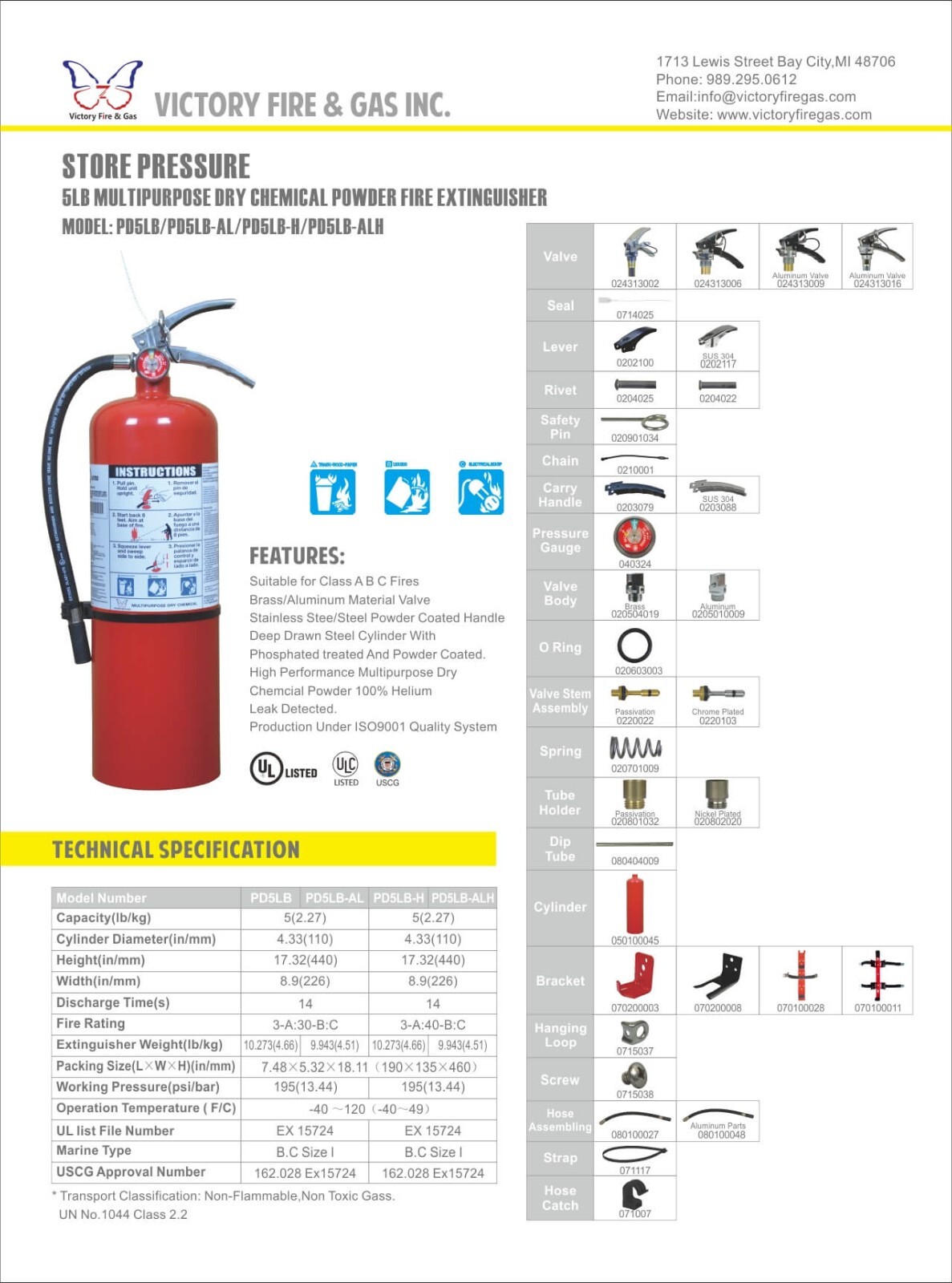 Victory, 5 LB. ABC Recharable Fire Extinguisher, Tagged, NEW. 2023