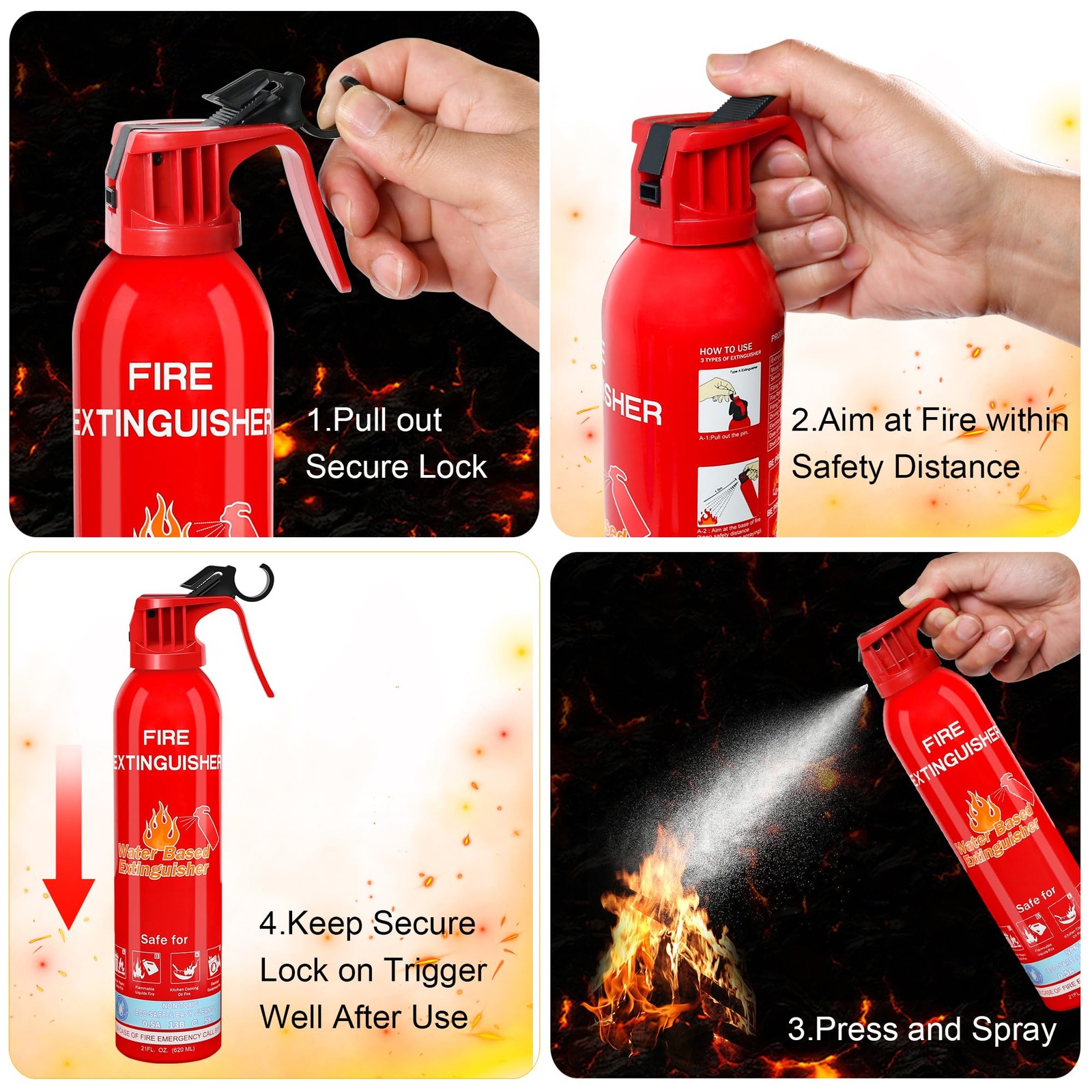 Fire Extinguisher for Home with Mount, 2 Pack Upgraded 8-in-1 Portable Fire E…