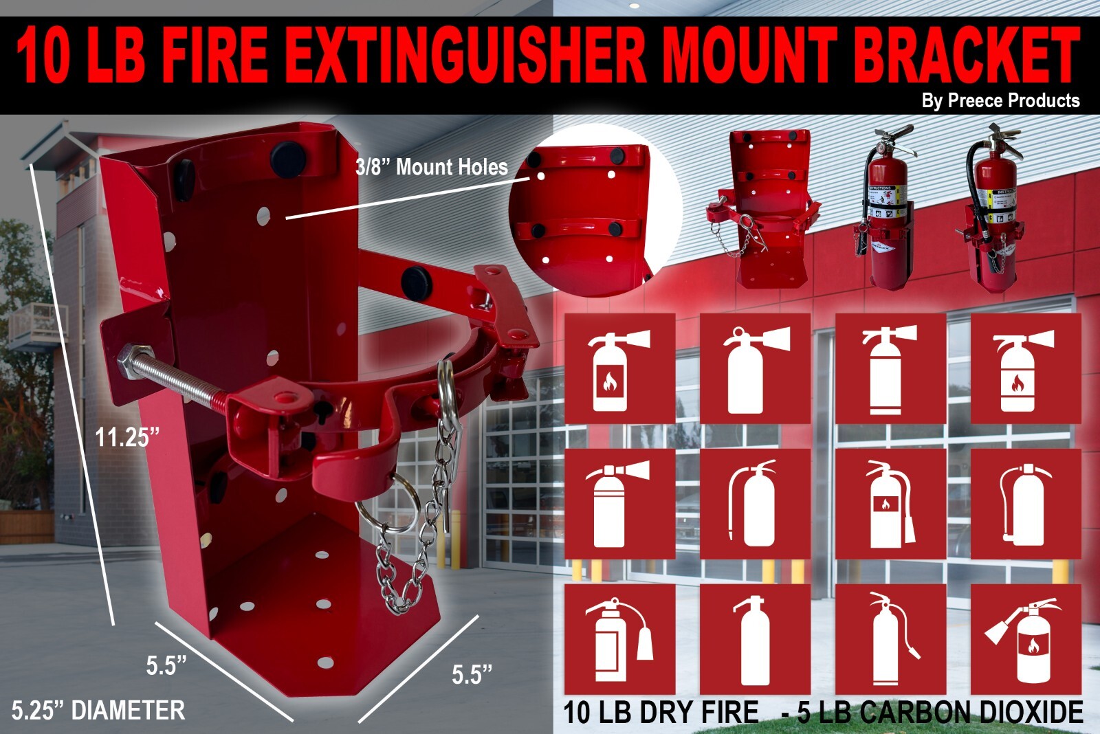 10 LB Dry Fire 5 LB Co2 Extinguisher Vehicle Bracket Universal 809 5.25″