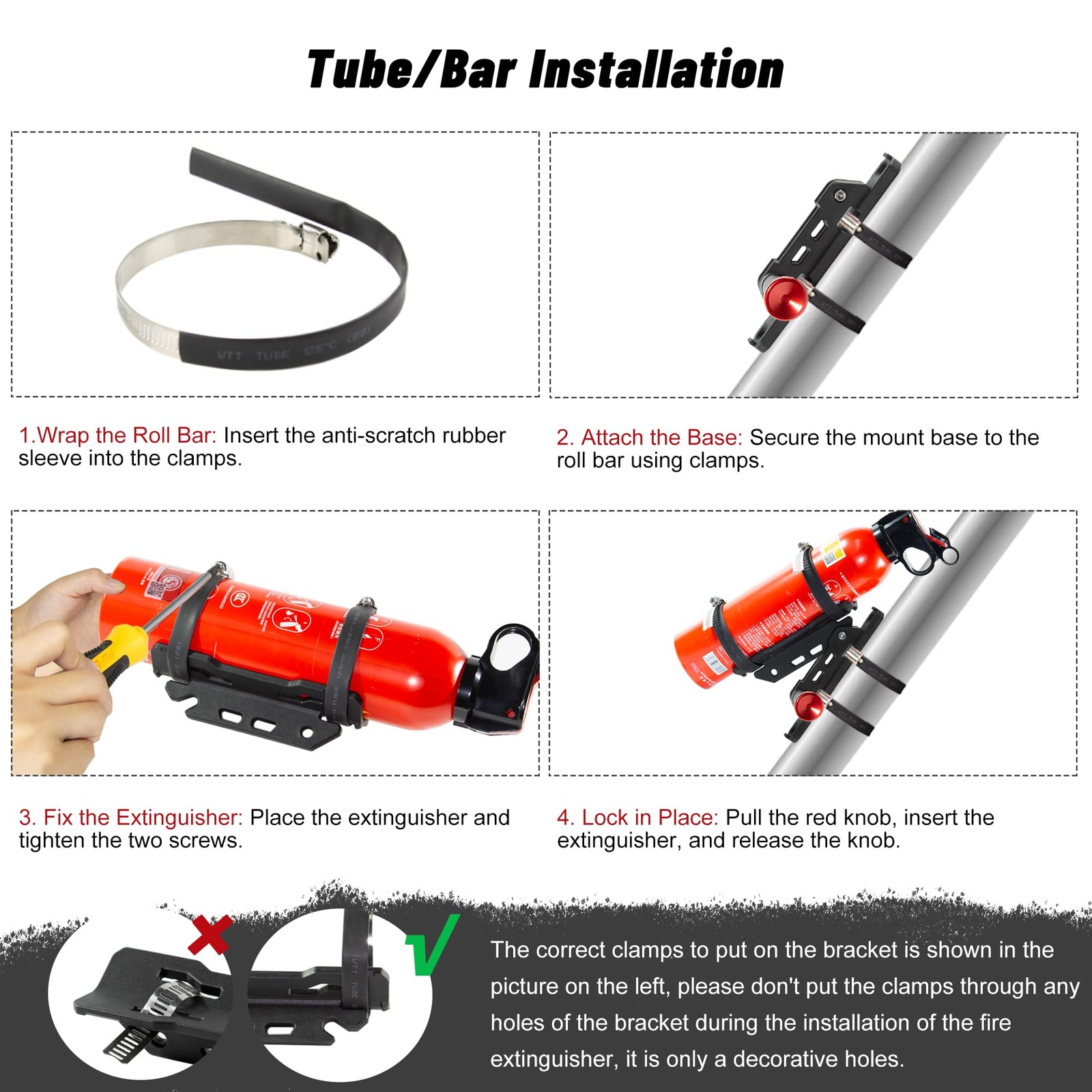 Quick Release Fire Extinguisher Mount with 10 Clamps, Universal Fit