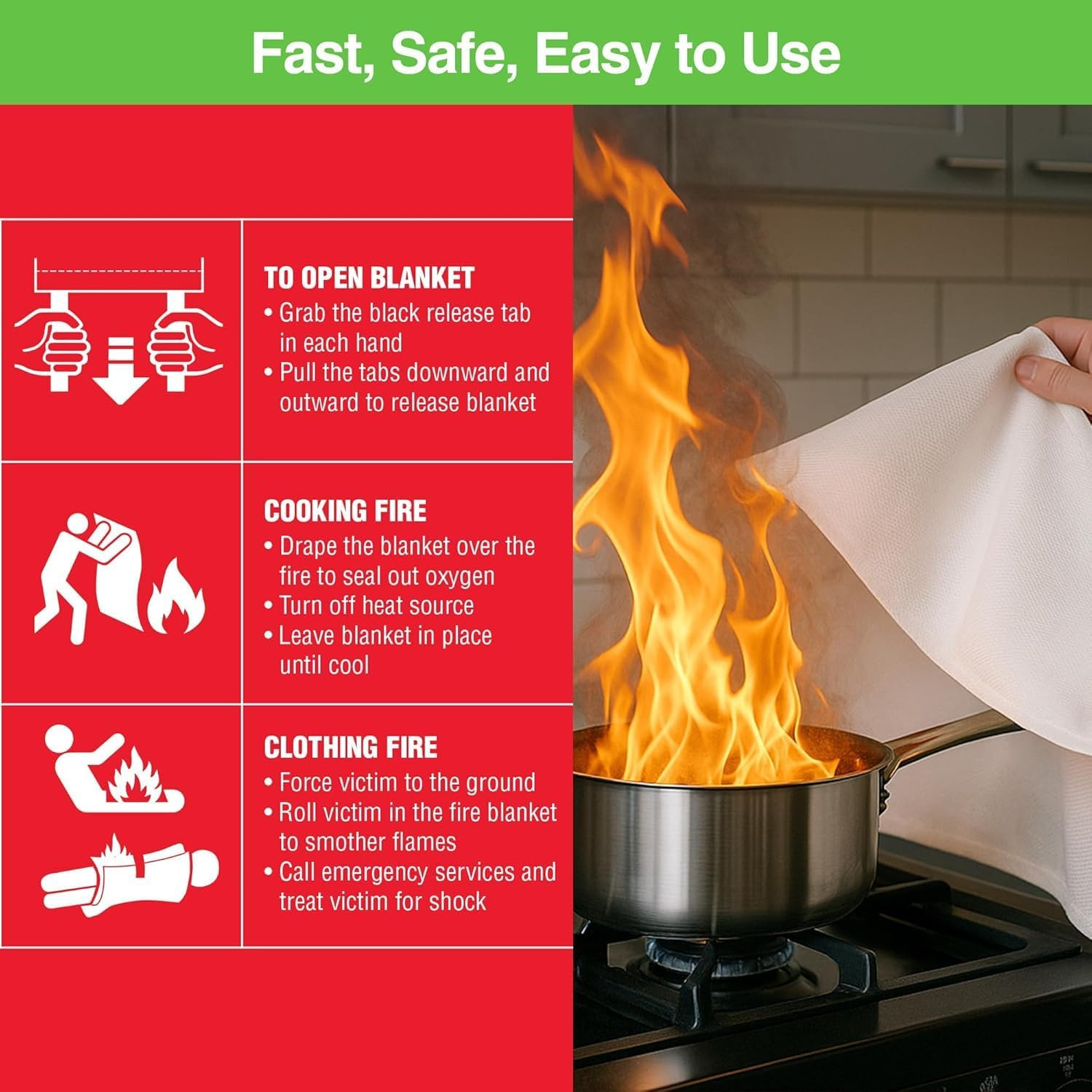 2-Pack Emergency Fire Blanket – ASTM Certified Fire Suppression Blanket for Home