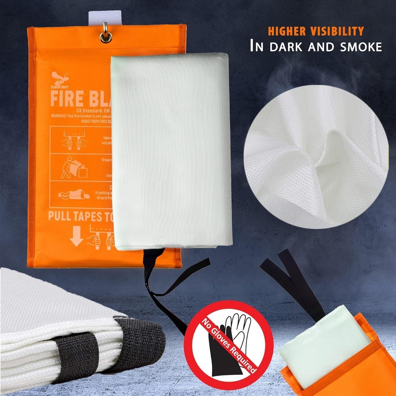 Extra Thick Fire Blanket 1500F – Glow in the Dark, 500gsm, 5pc Emergency Safety