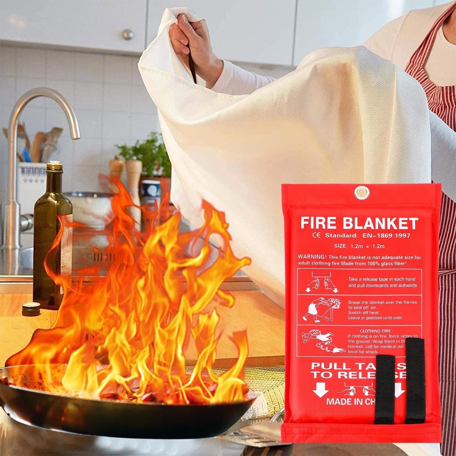 🔥2 Pack Fire Blanket for Home Emergency Fire Supression XL SIZE 47″ x 47″🔥