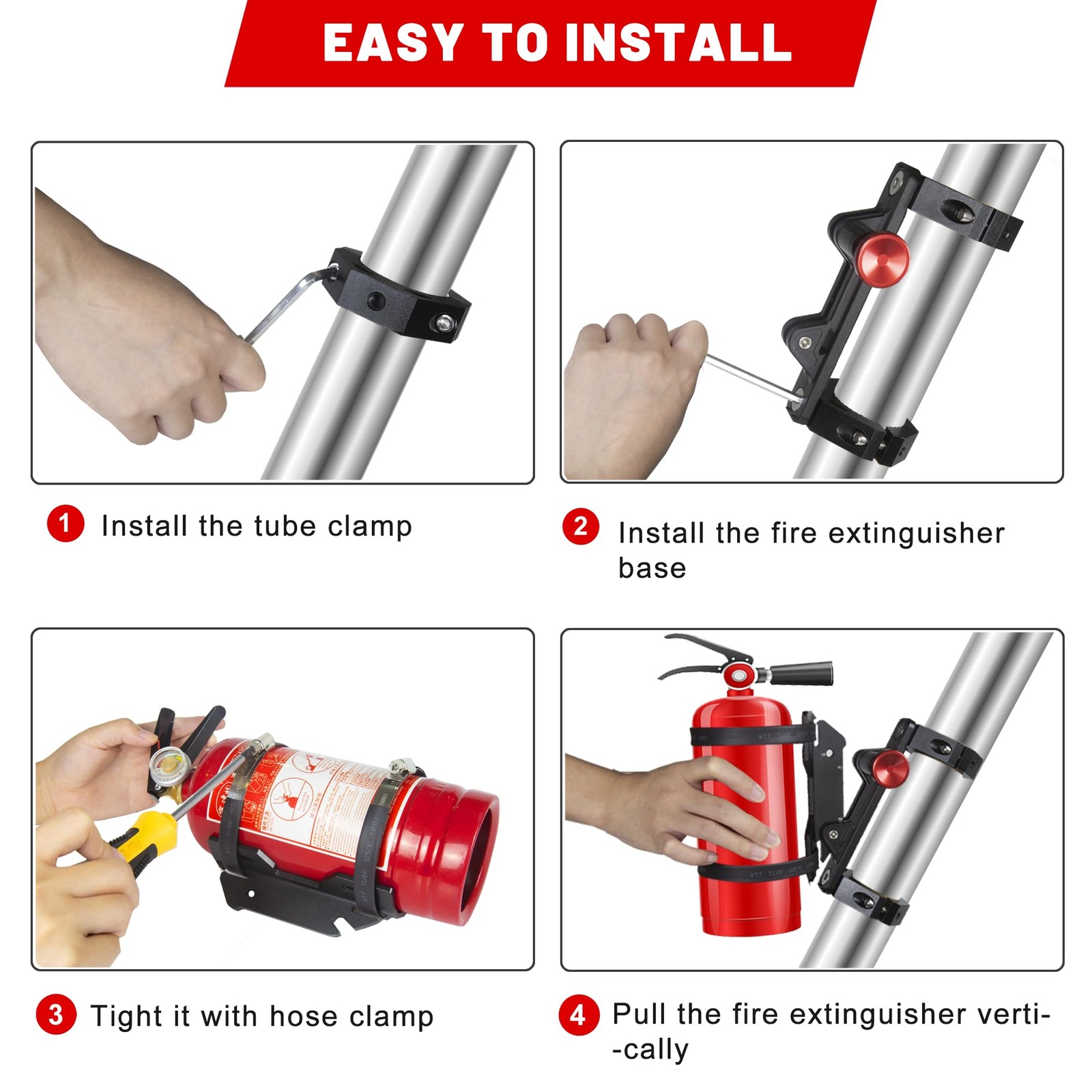 UTV Fire Extinguisher Mount Kit – Aluminum Adjustable Quick Release Black