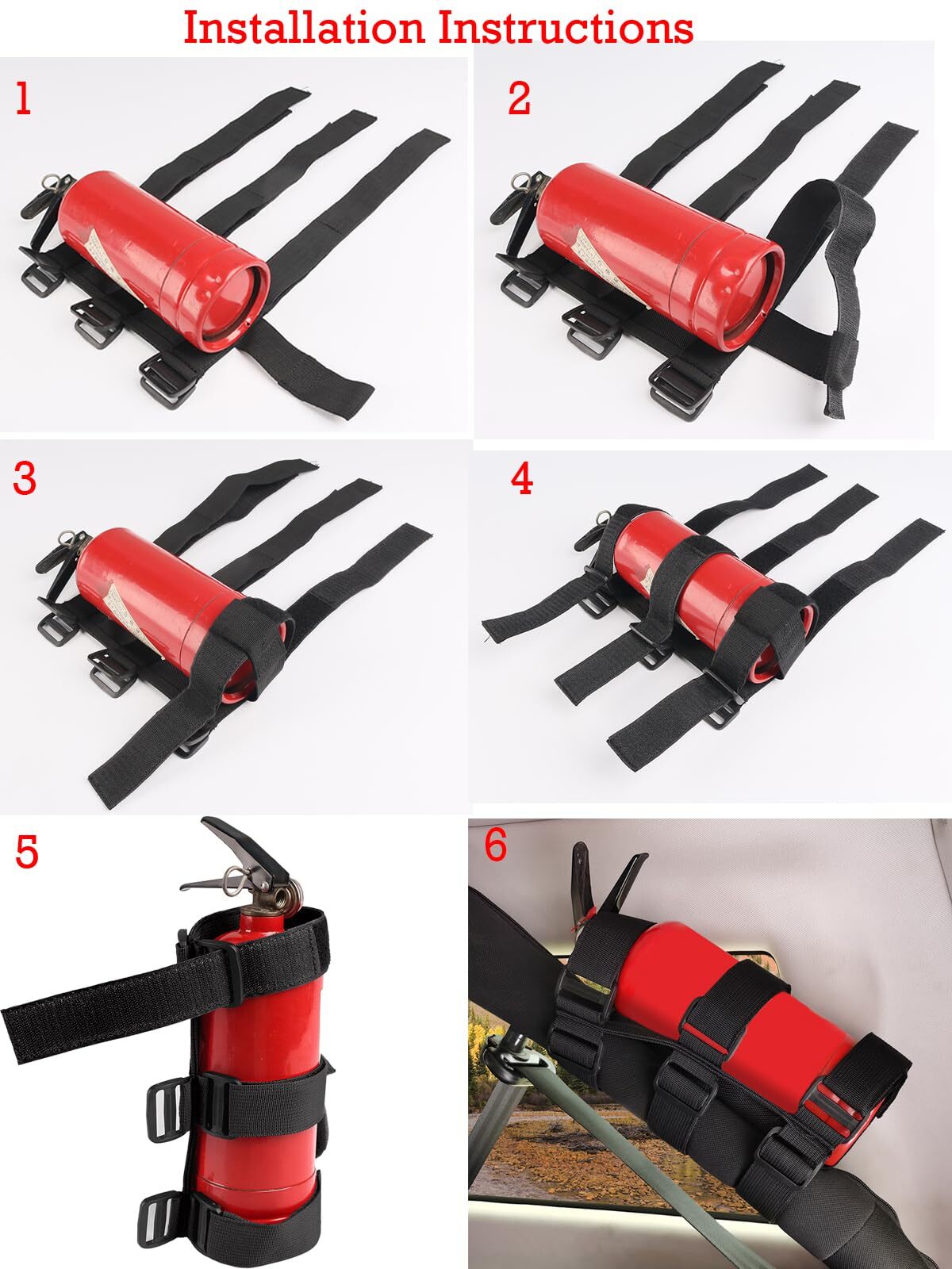 Universal Fire Extinguisher Straps Adjustable Roll Bar Mount 3 lb Fire Exting…