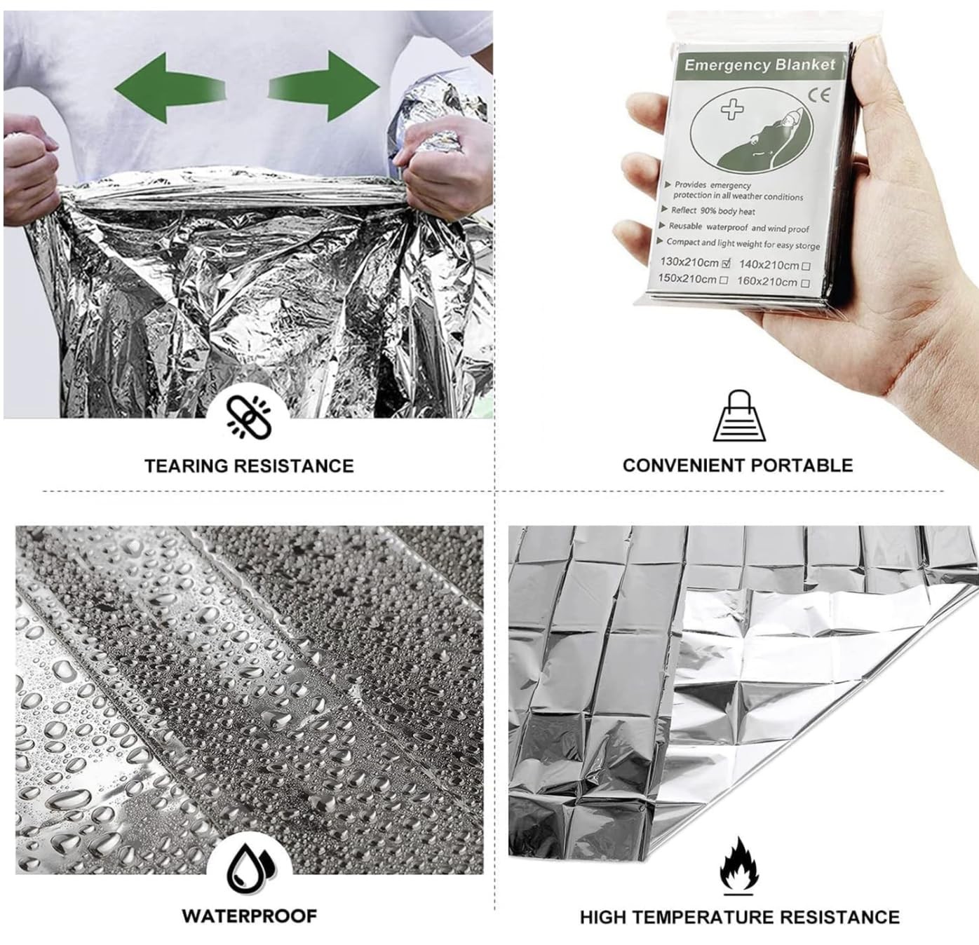 50 Pack Emergency Foil Blankets 51” x 83” – Thermal Mylar Survival Blankets I…