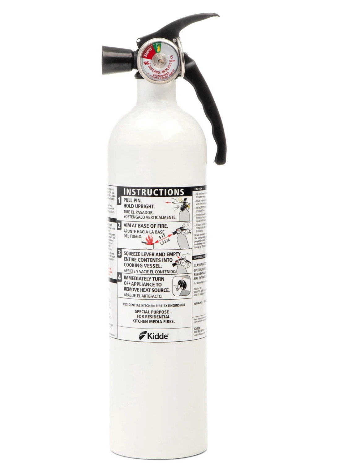 Kidde Kitchen Fire Extinguisher 2.5 lb – UL 711A, White, Easy Clean, Wall Mount
