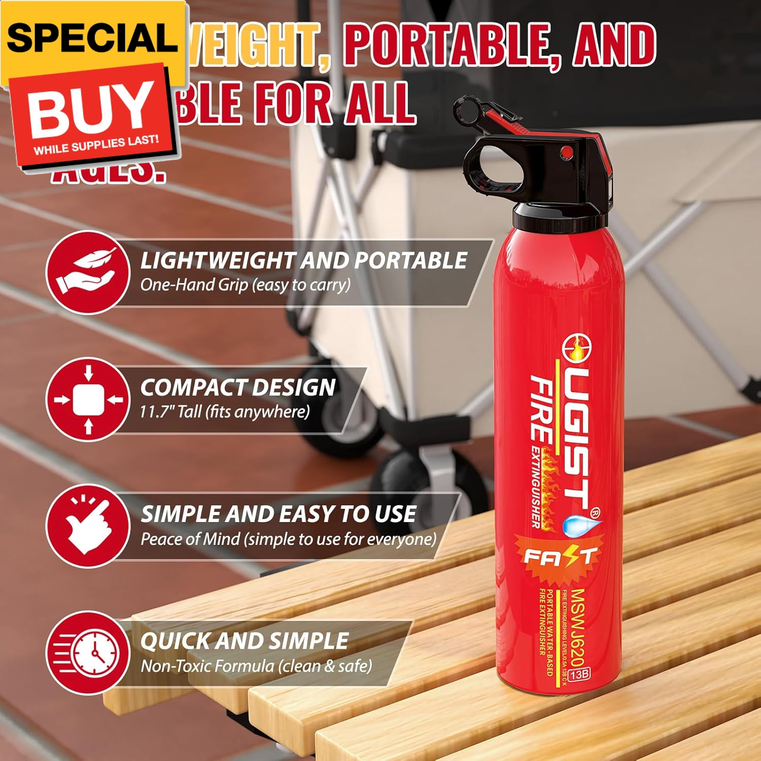 Small Portable Fire Extinguisher for Home and Kitchen, 21oz Each, 1-Pack, Water-