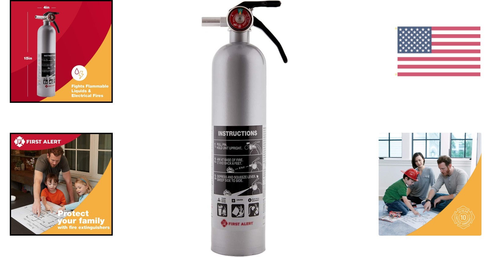 Stylish Pewter Fire Extinguisher, Rated 1-A:10-B:C, Rechargeable Safety Tool