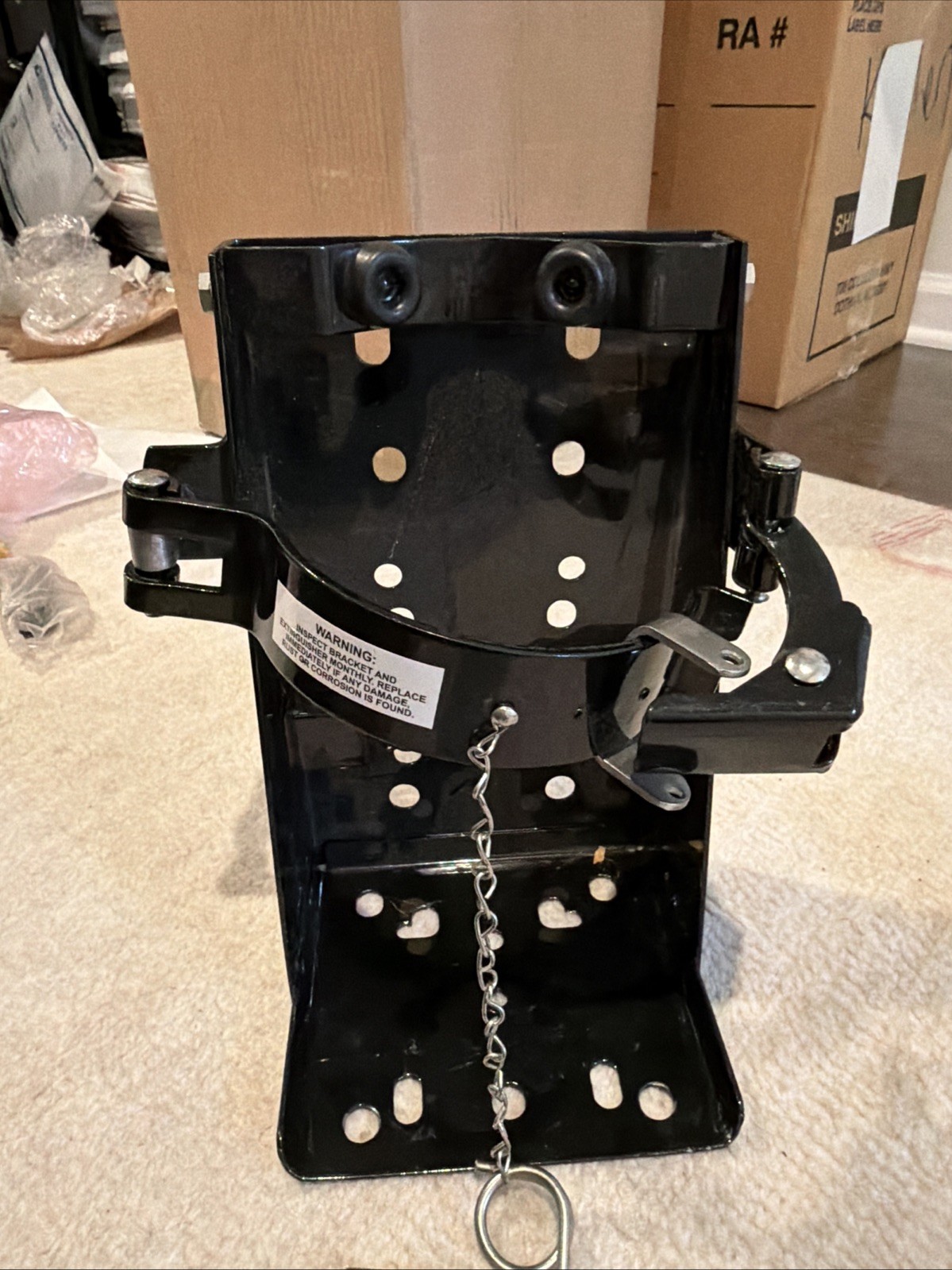 Metal Bracket for 5 lb Dry Chemical Fire Extinguisher with Quick Access Straps