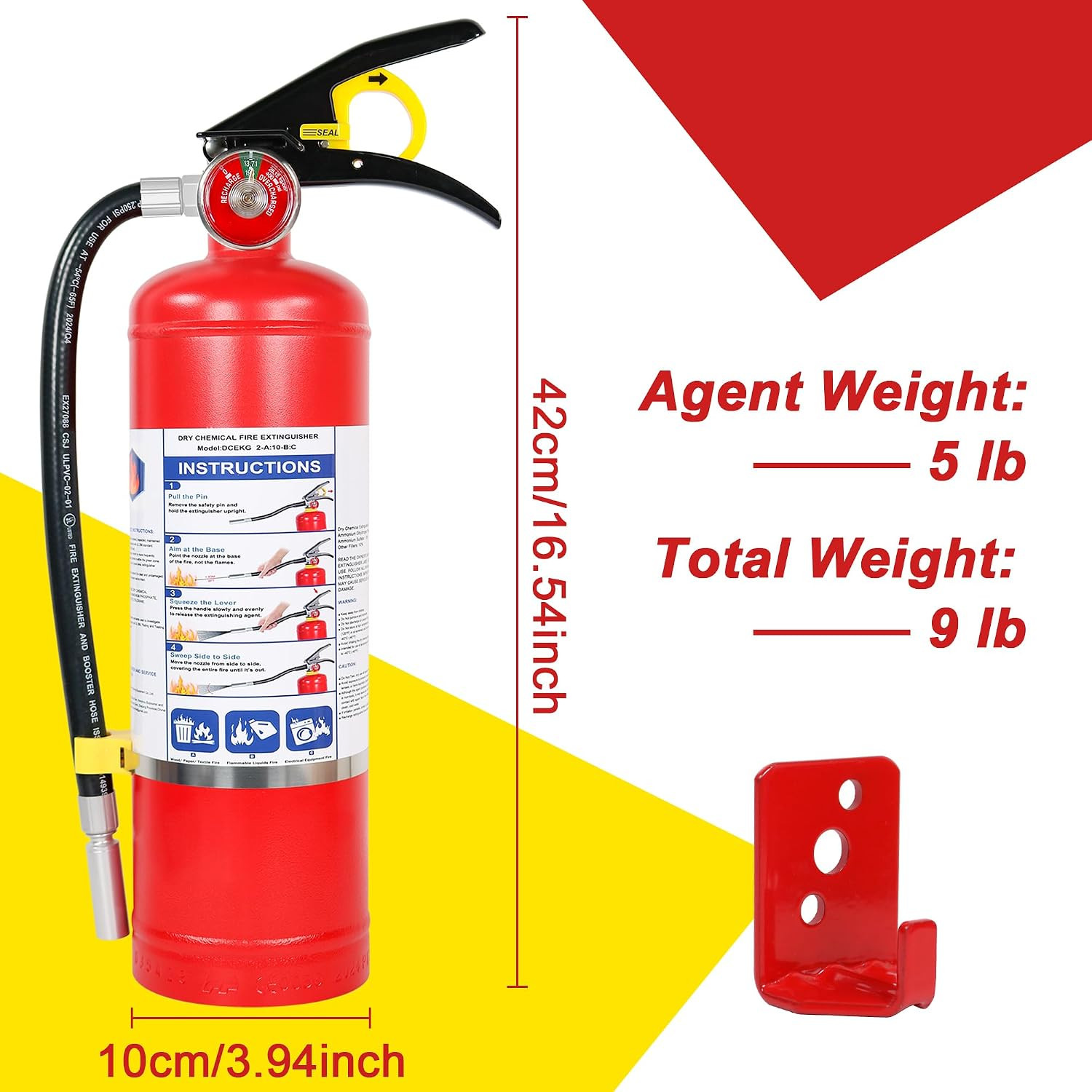 5 Lb ABC Dry Chemical Fire Extinguisher with Wall Mount, 2A:10B:C Rated | All-Me