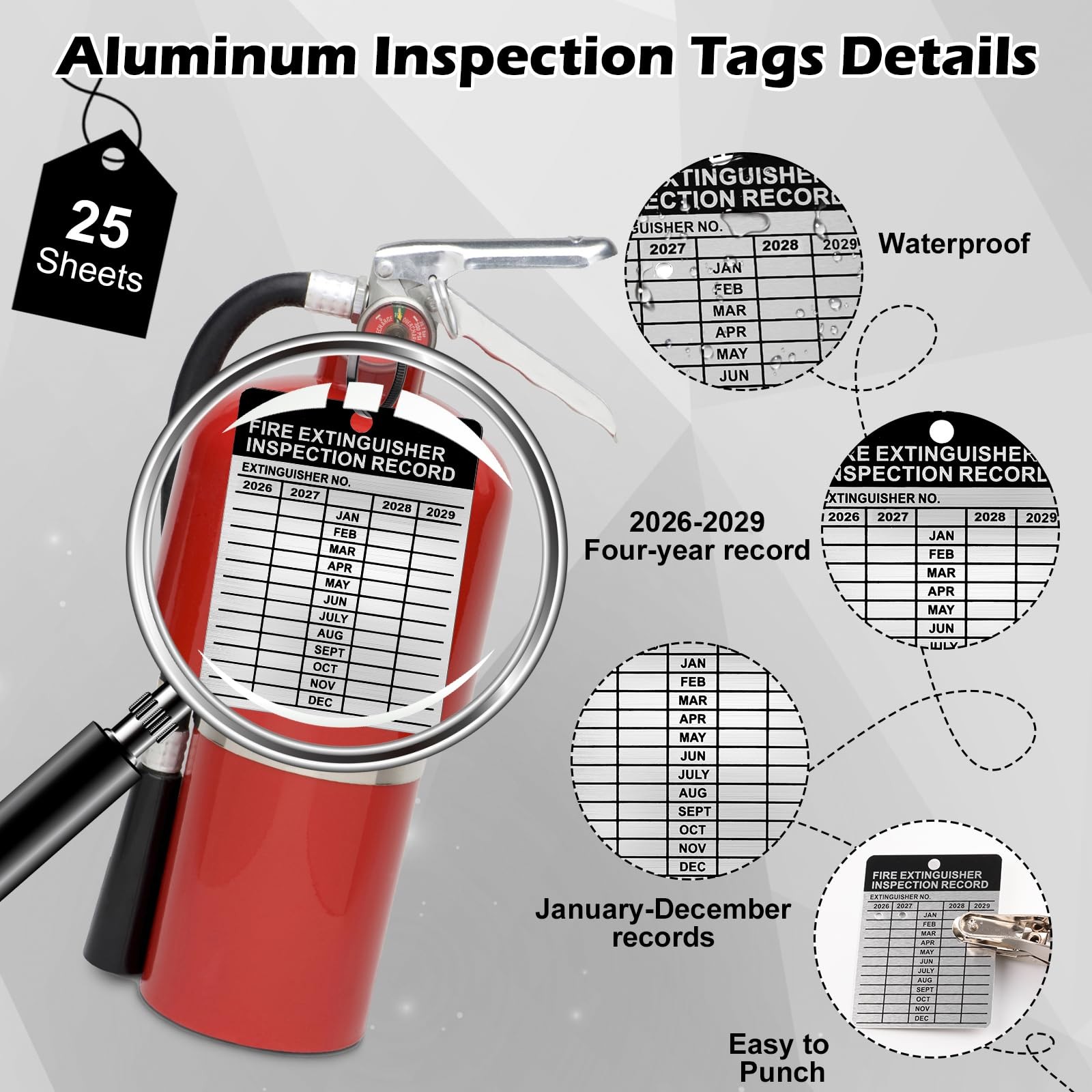 25 Sets Metal Inspection Tags Safety Inspection Tags Fire Extinguisher Inspec…