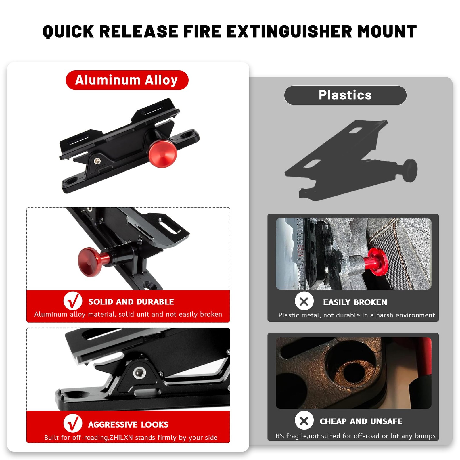 Quick Release Fire Extinguisher Mount – Aluminum Adjustable UTV Roll Bar Fire