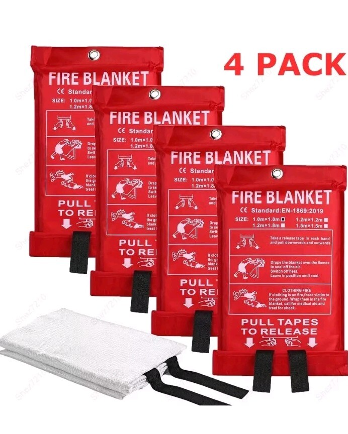 4 PACK FIRE BLANKET Fiberglass Hero Emergency Home Retardant Prepared 39”x39”