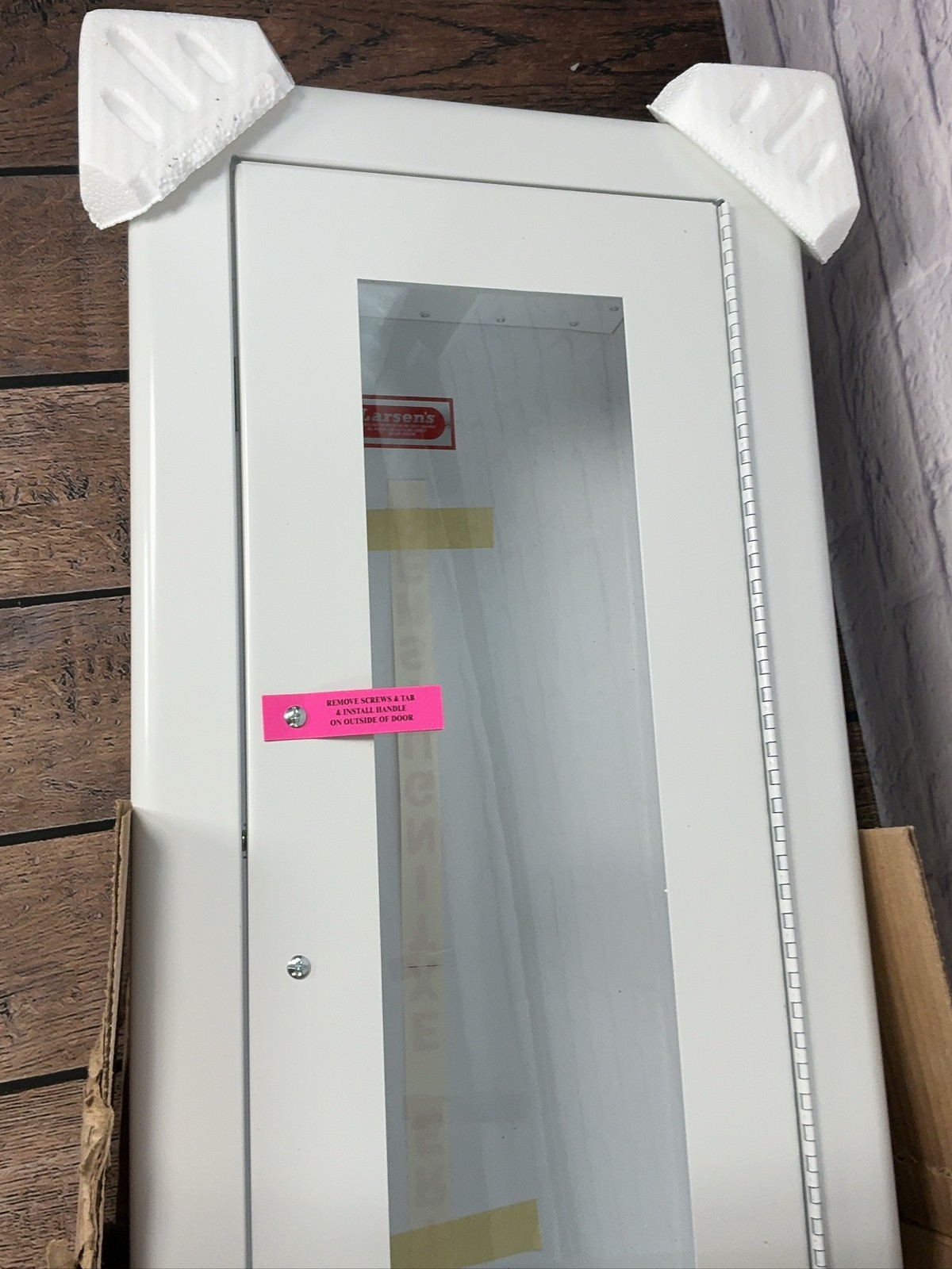 Larsen’s 2409-1F Fire Extinguisher Cabinet Semi-Recessed Glass Door White Scuffs