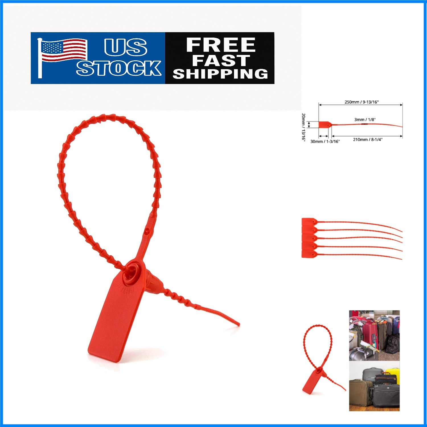 100Pcs Red Tamper Seals – Self-Locking Security Zip Ties for Fire Safety