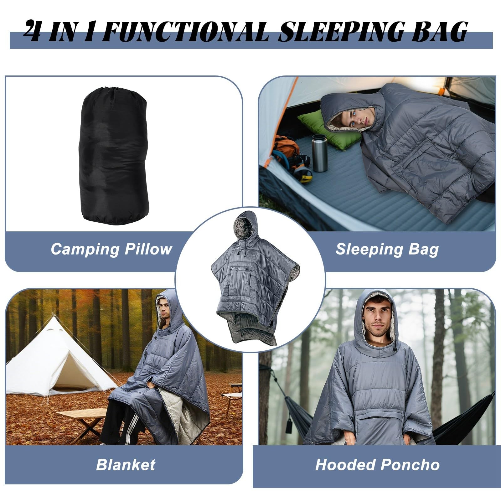 Outdoor Camping Blanket, 79” x 54” Winter Poncho Coat Warmth Small Quilt Bl…