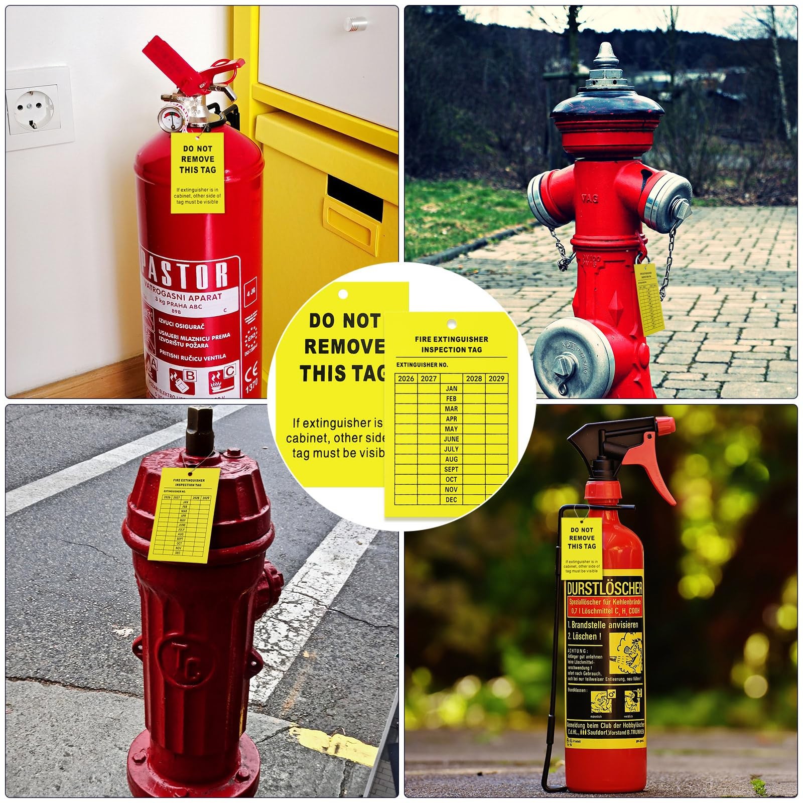 Monthly Fire Extinguisher Inspection Tags Record 4-Year 3.26 x 5 inch, Yellow
