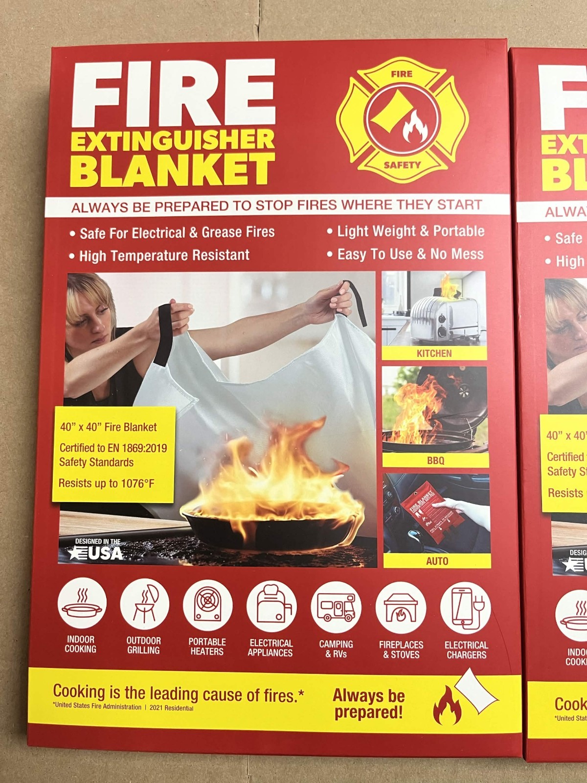 Klear Concepts Fire Blanket 2 Pack 40 x 40 Emergency Fire Suppression Kitchen