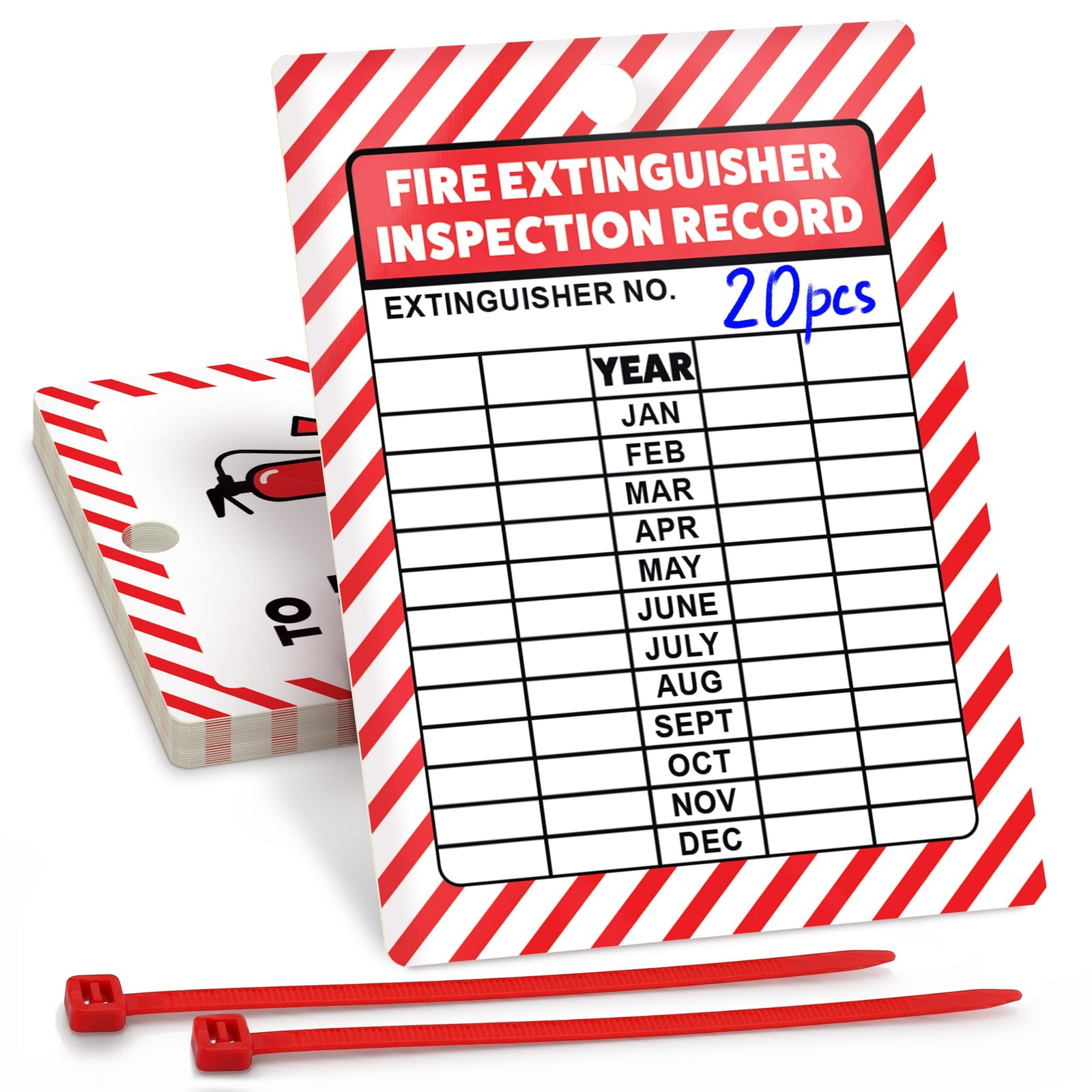 Fire Extinguisher Inspection Tags, 2026-2029, 20-Pack, Durable Red Plastic