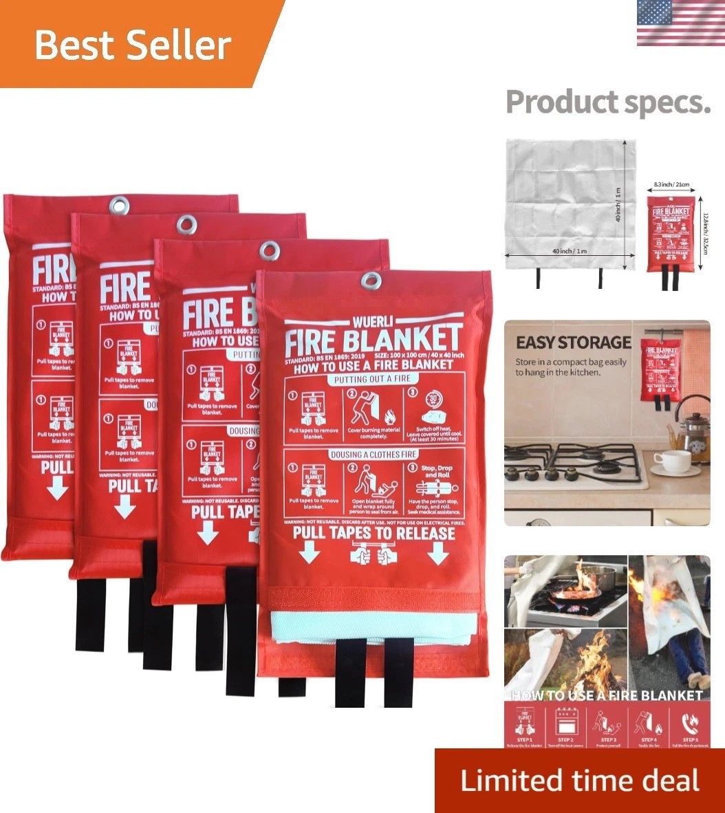 Fire Blanket for Home and Kitchen,40″ x 40″,4 Pack,Emergency Fire Blanket