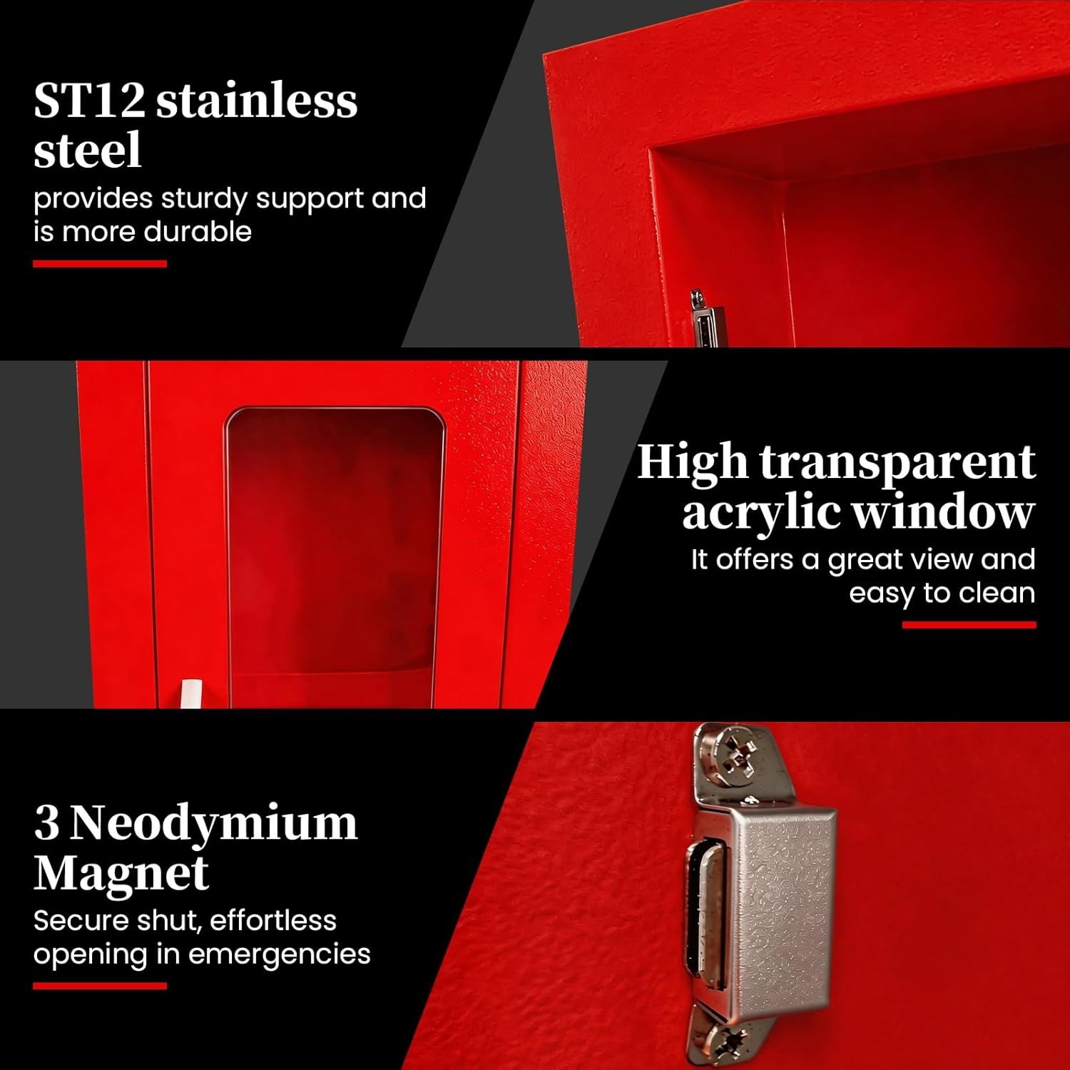 Fire Extinguisher Cabinet Steel Semi Recessed Magnetic Door Red 5-10lb