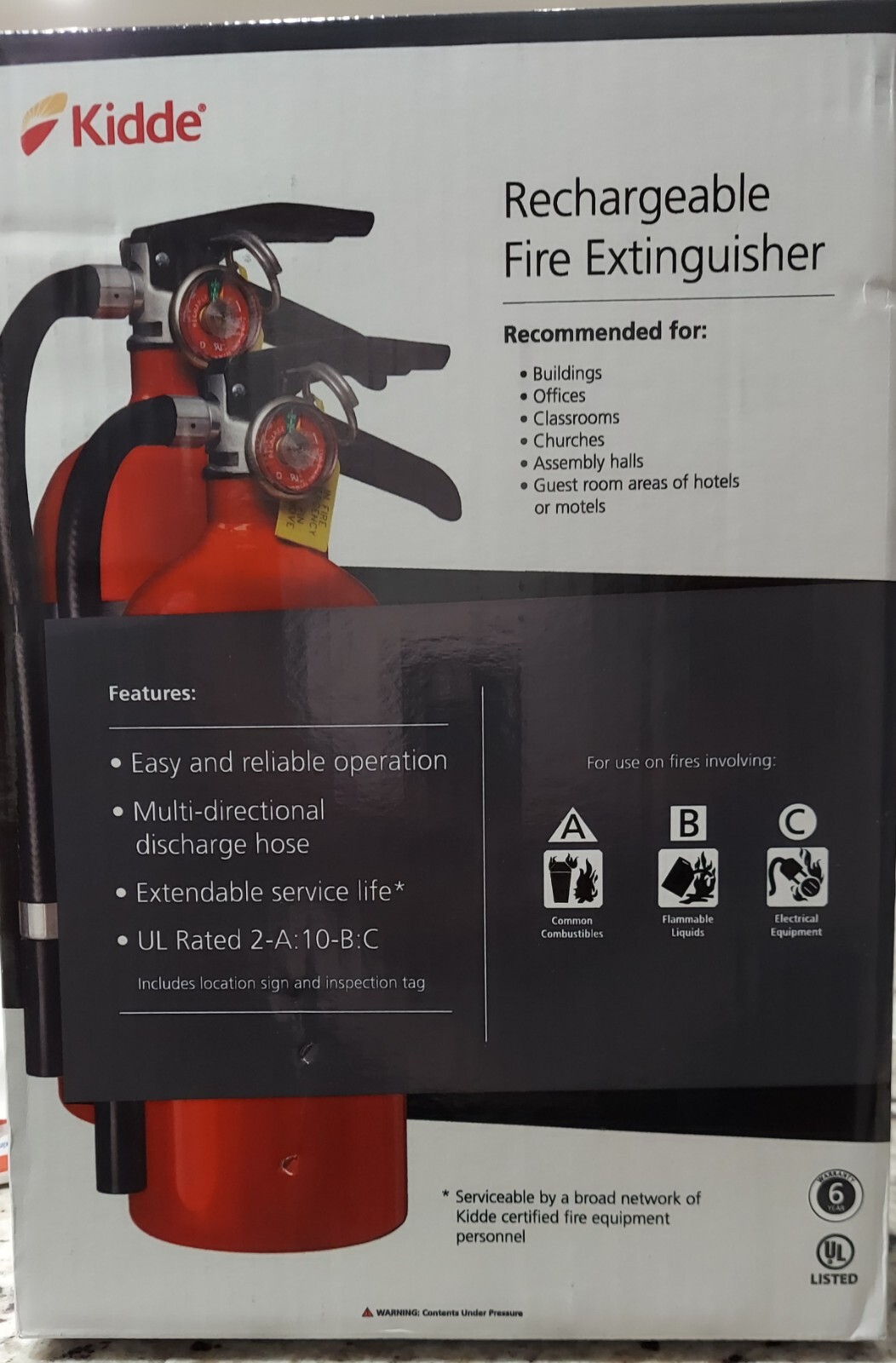 Kidde Pro 210 2A10BC Rechargeable Fire Extinguisher 7.5 lbs 10-15 ft Range 2 Pk