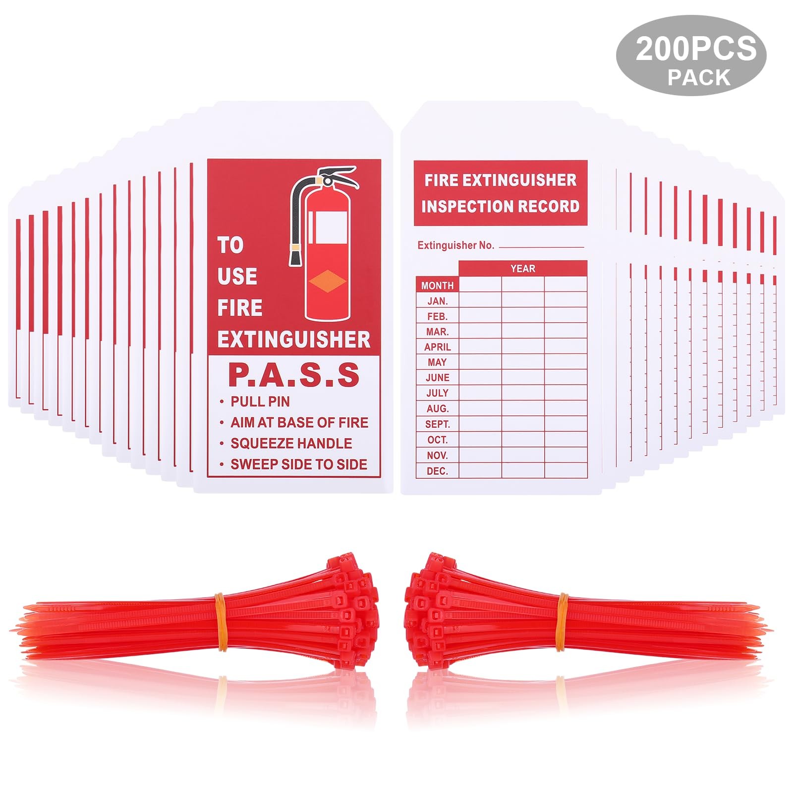 TKCHAX 200 Sets Fire Extinguisher Inspection Tags with 200PCS Adjustable Zip