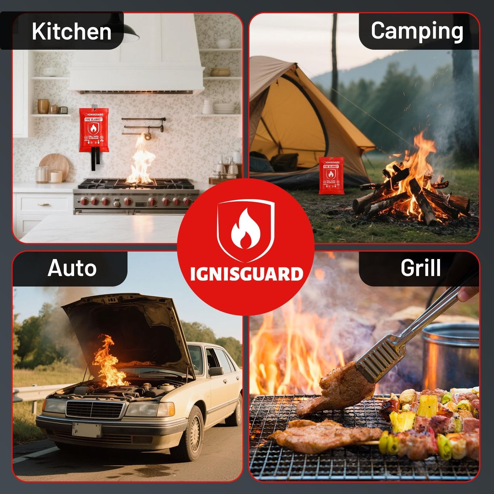 Fire Blankets Emergency for Home, 1 Pack 40″x40″, Fiberglass Emergency Fire B…