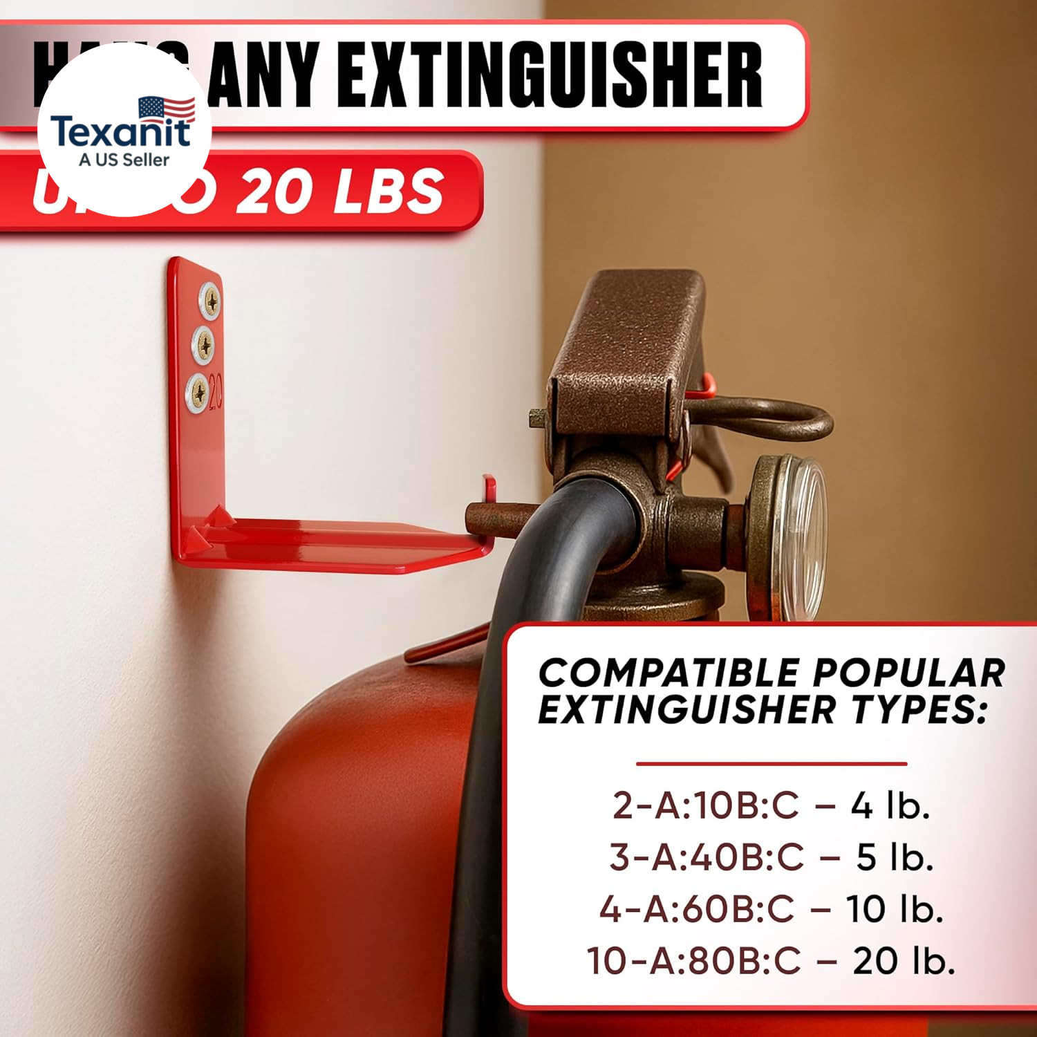 Fire Extinguisher Mount Brackets Set of 4, Heavy Duty Wall Mount Hook 2.36 X 1.5